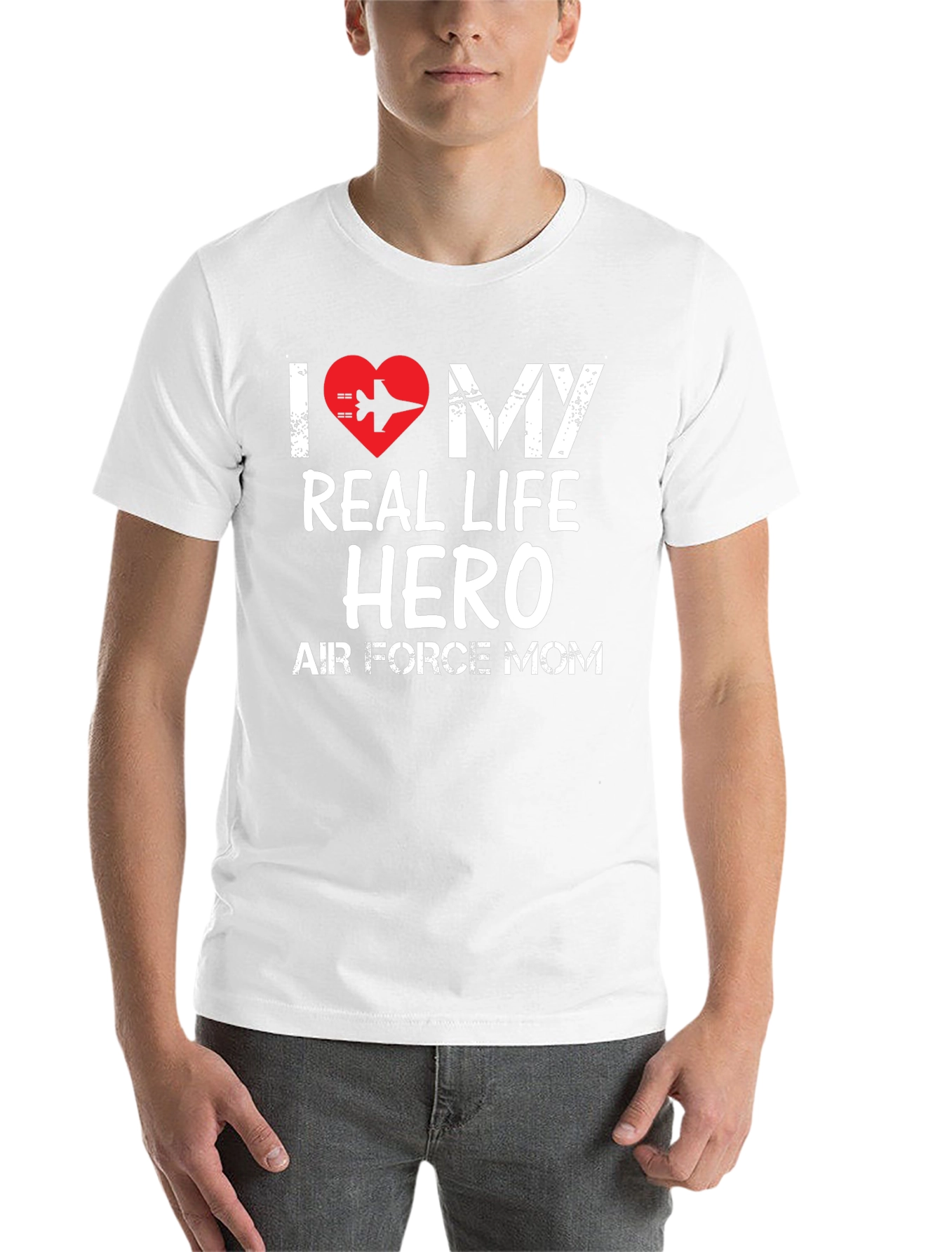 Black I Love My Real Life Hero Air Force Mom T-Shirt view 14