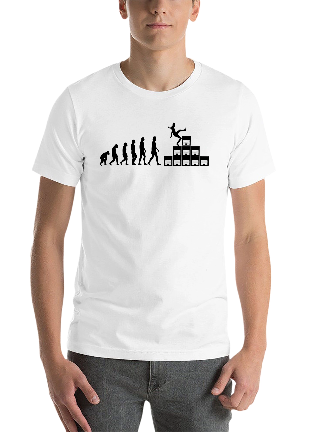 Black Evolution of Falling Off Boxes Funny T-Shirt view 14
