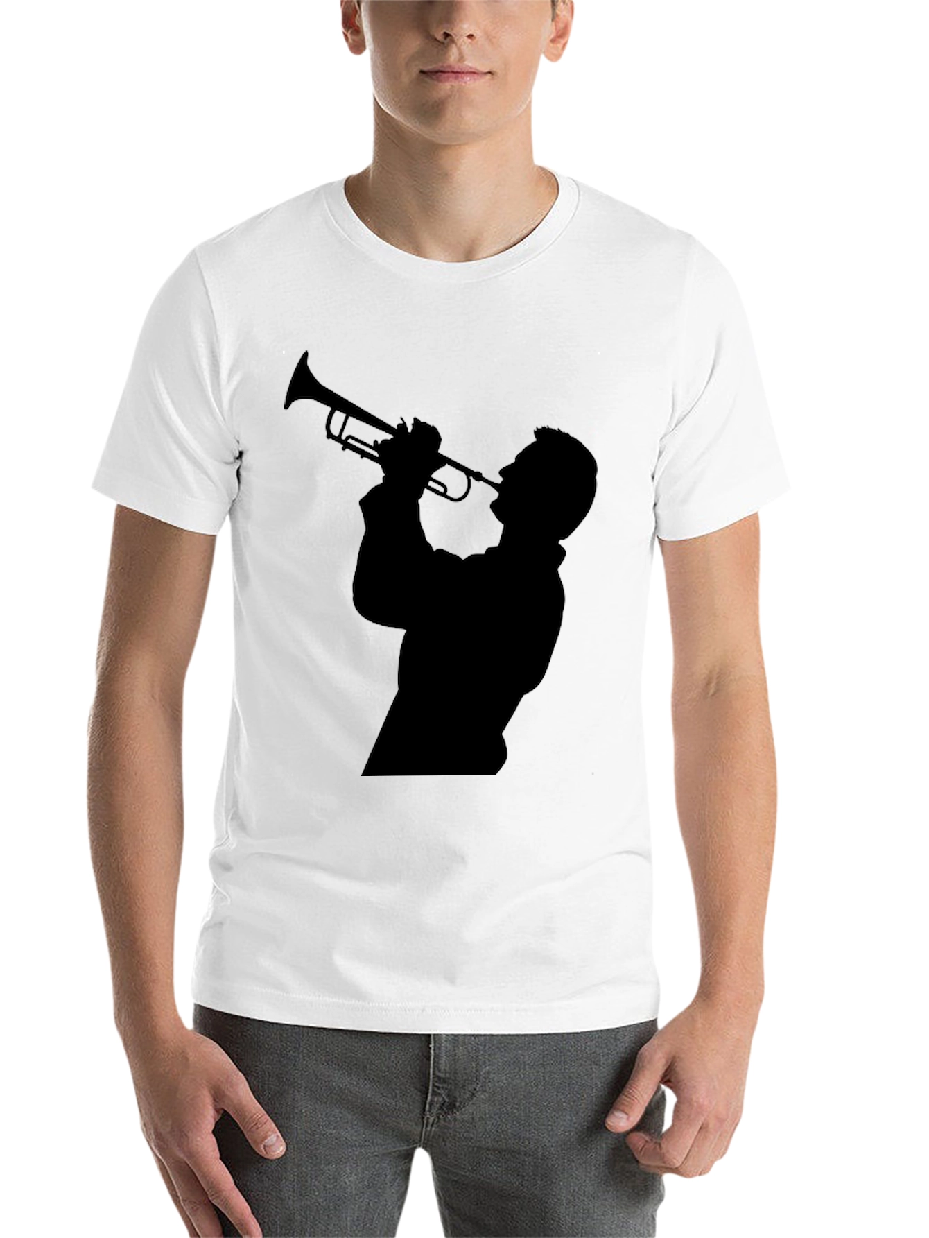 Black Trumpet Player Silhouette Black T-Shirt view 14