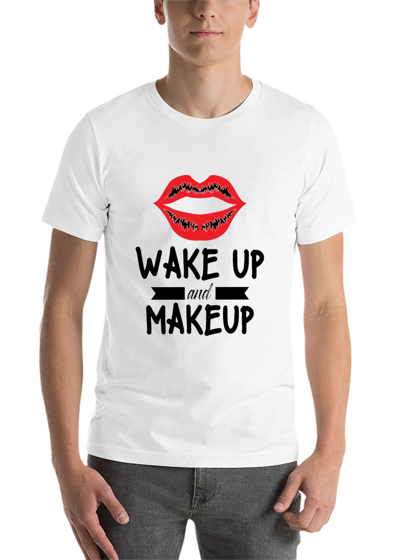 Black Wake Up & Makeup Graphic Tee - Unisex Black T-Shirt view 14