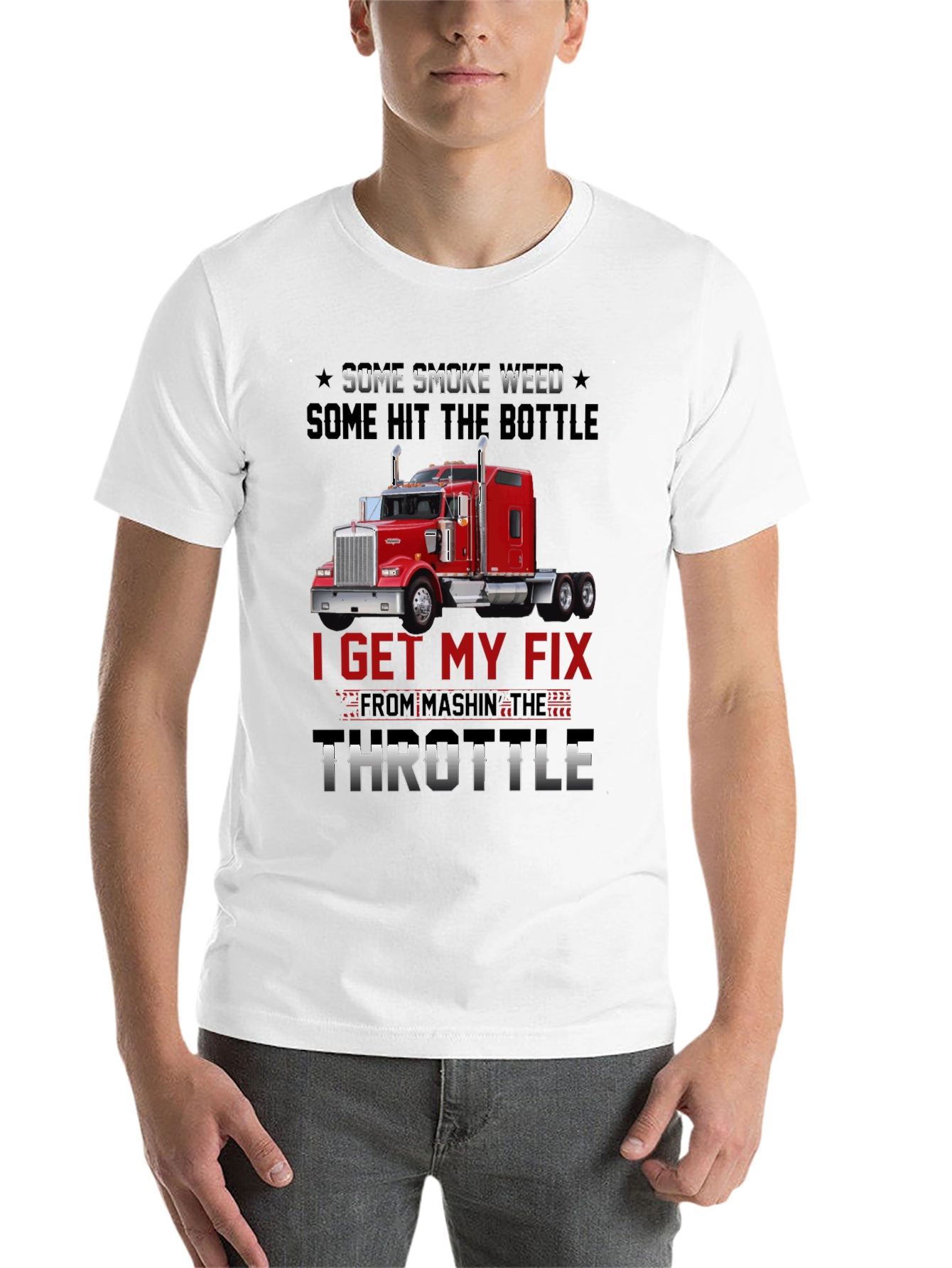 Black Trucker T-Shirt: Smoke Weed Hit Bottle Throttle Fix view 14