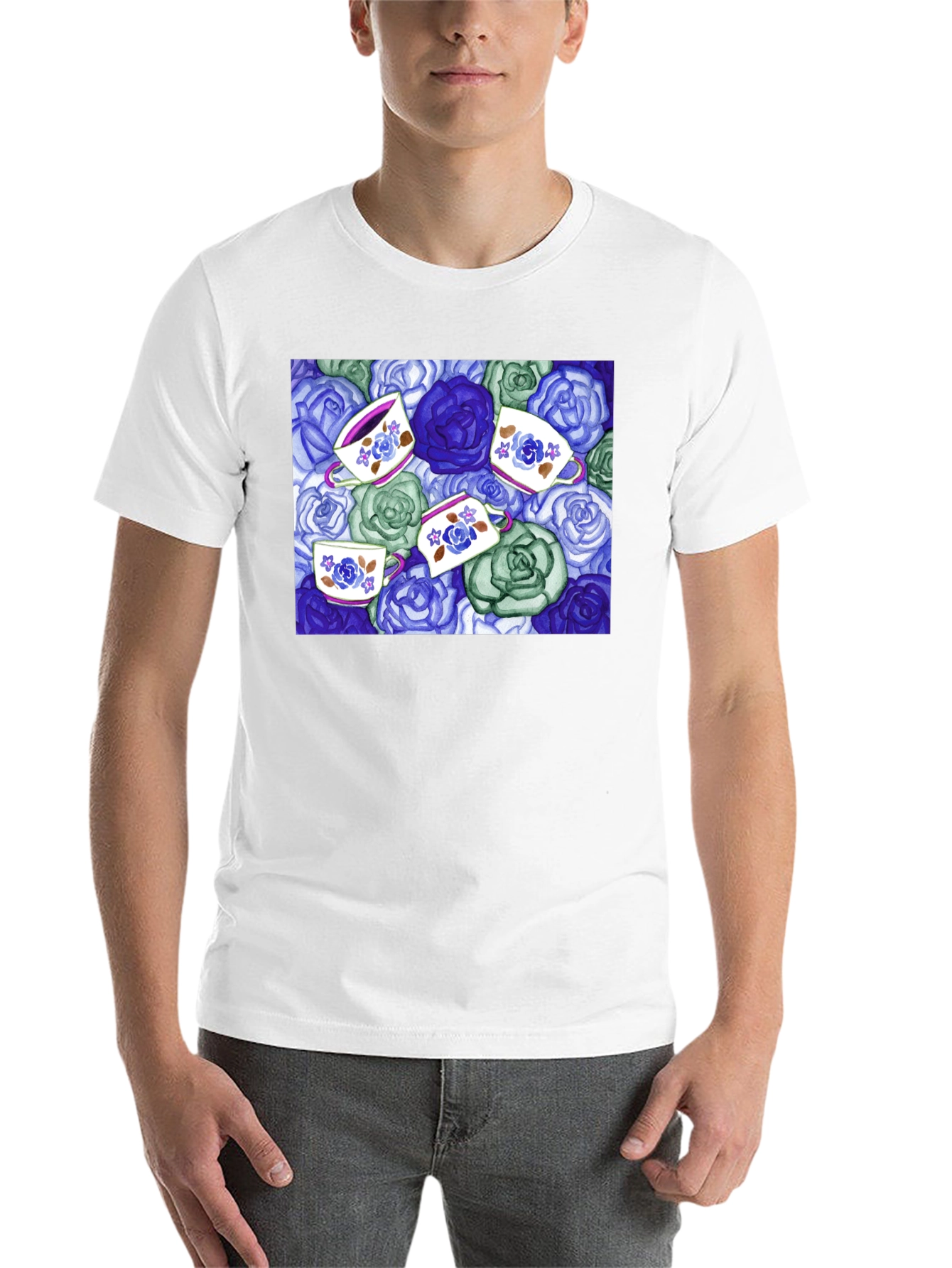 Black Floral Tea Cup T-Shirt - Unique Design view 14