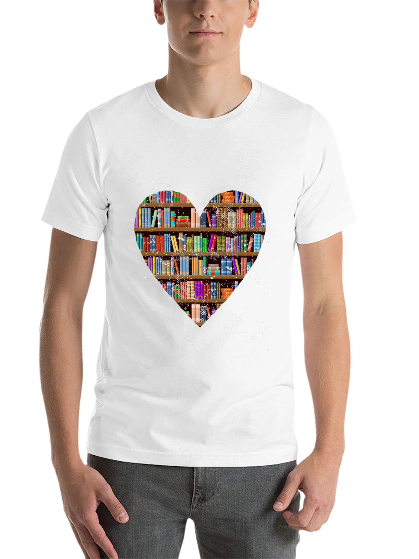Black Book Lover Heart Bookshelf T-Shirt - Black view 14