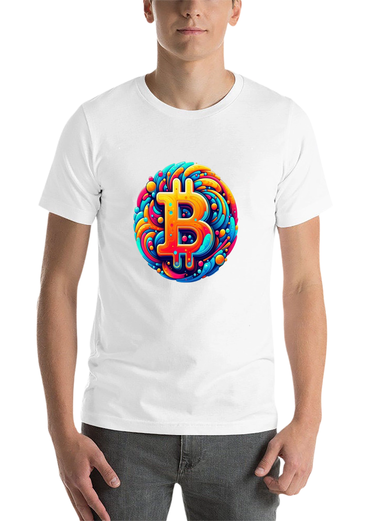 Black Bitcoin Art T-Shirt - Crypto Swirl Design view 14