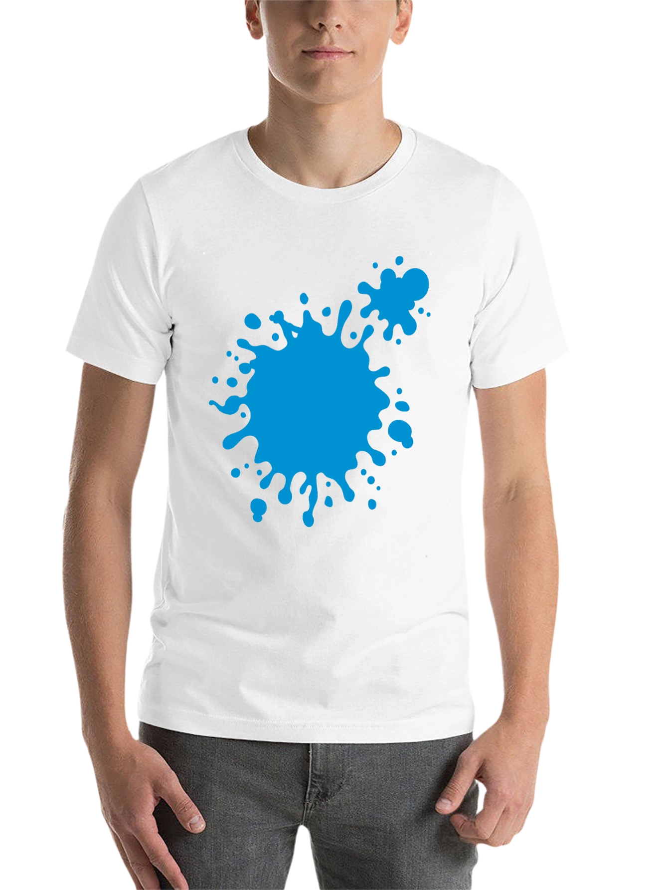 Black Abstract Blue Paint Splatter Black T-Shirt view 14