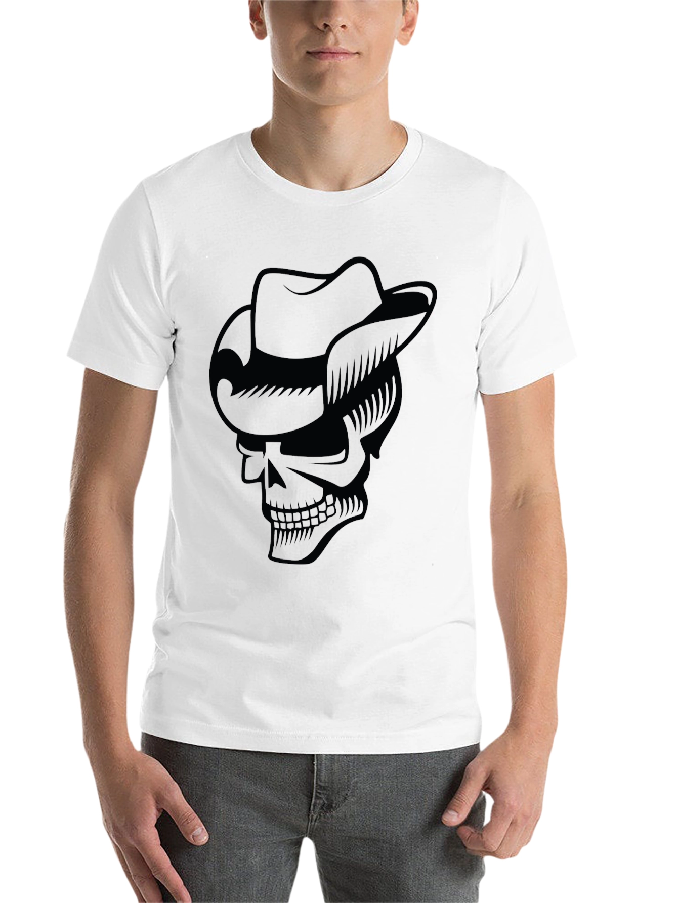 Black Skull Cowboy Hat Graphic T-Shirt - Cool Casual Tee view 14