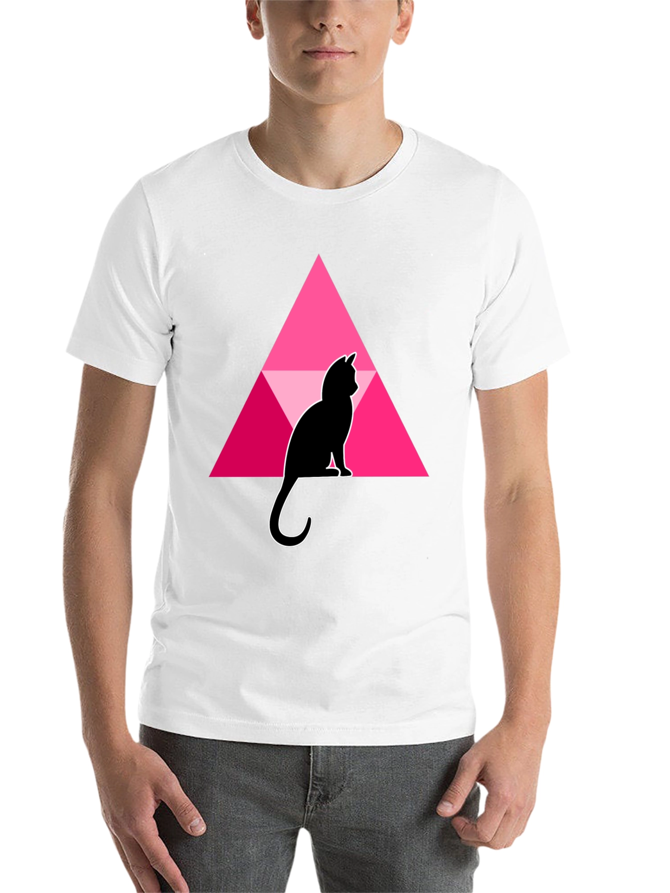 Black Cat and Triangle Graphic Black T-Shirt view 14