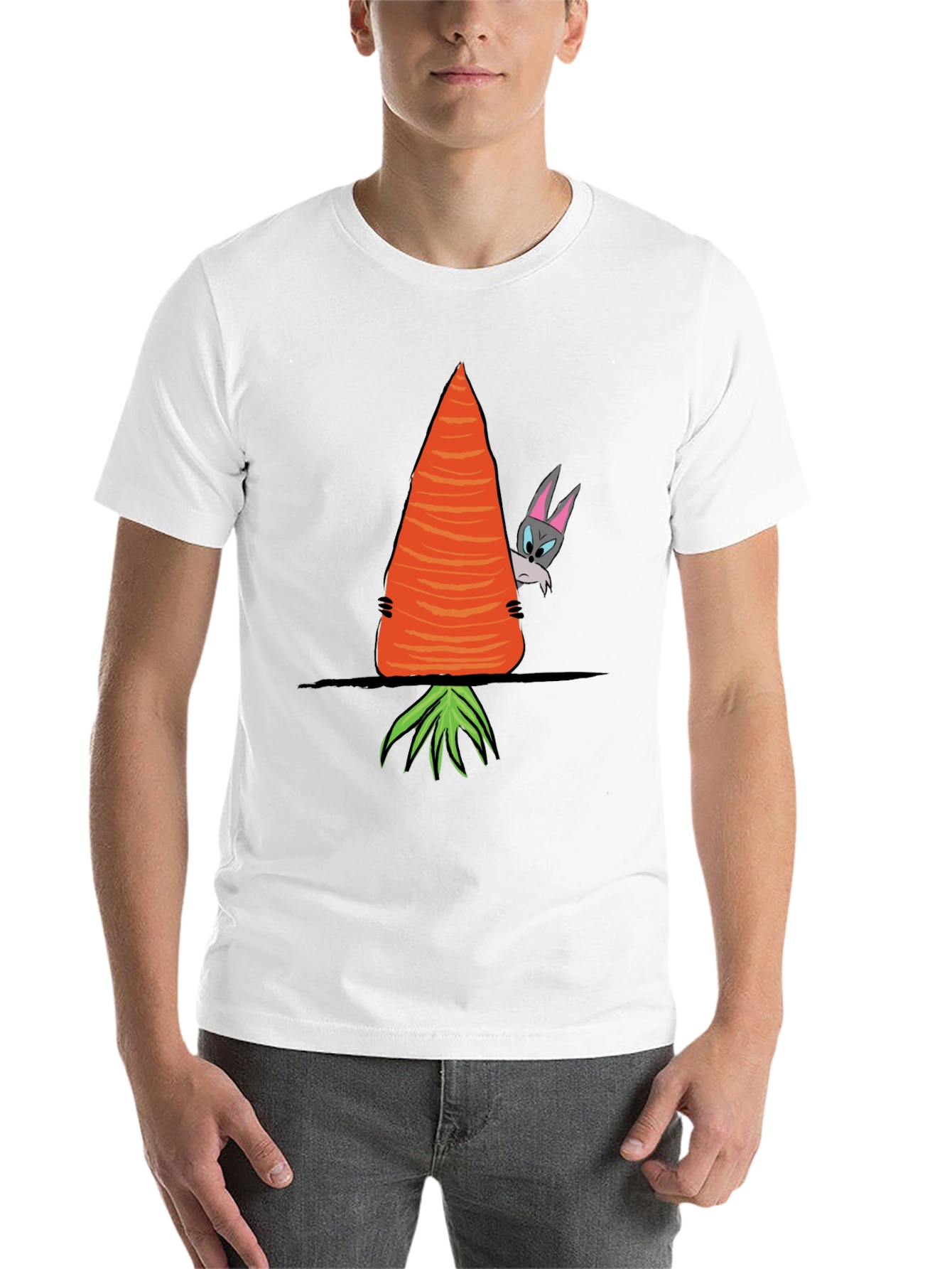 Black Funny Rabbit Peek-a-Boo Carrot Graphic Tee view 14