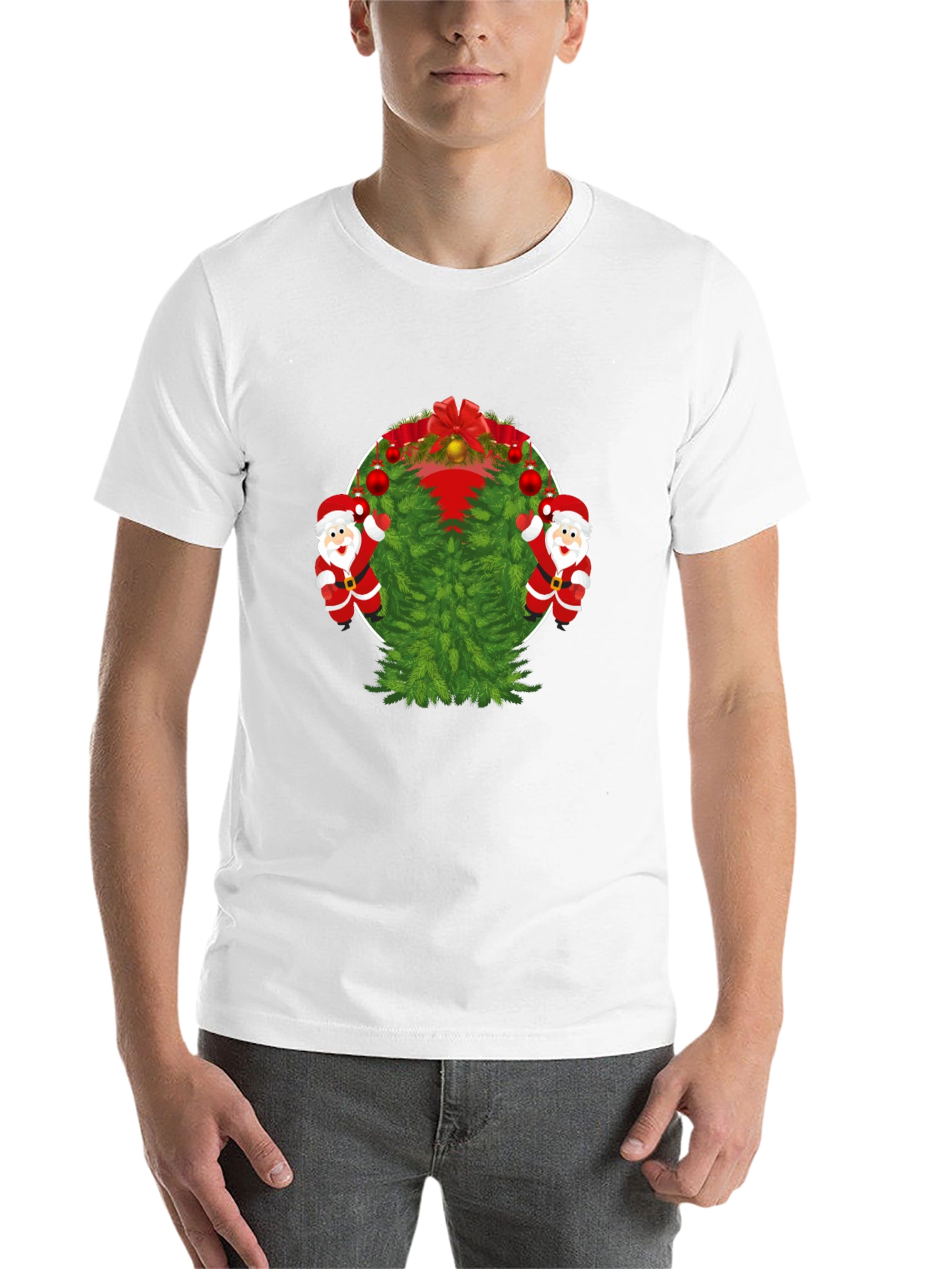 Black Festive Christmas Tree & Santa T-Shirt view 14