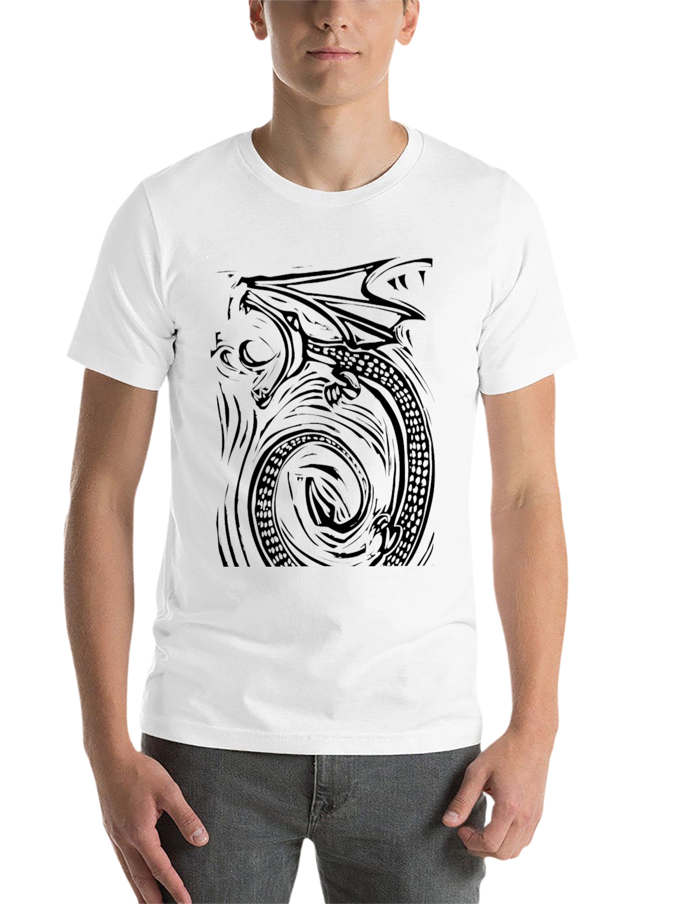 Black Men's Black Dragon Graphic T-Shirt view 14