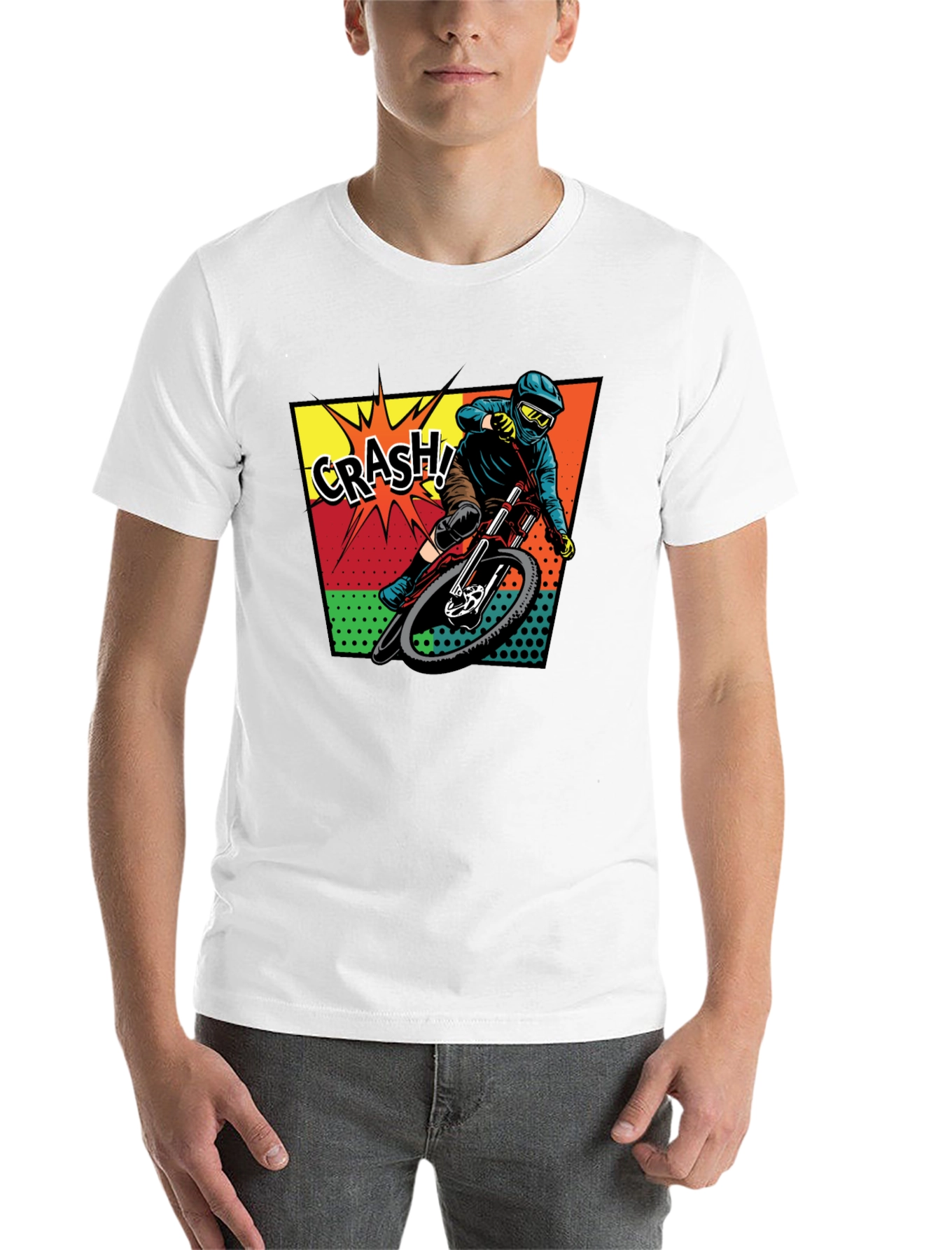 Black Men's Black Mountain Biking 'Crash!' Graphic T-Shirt view 14