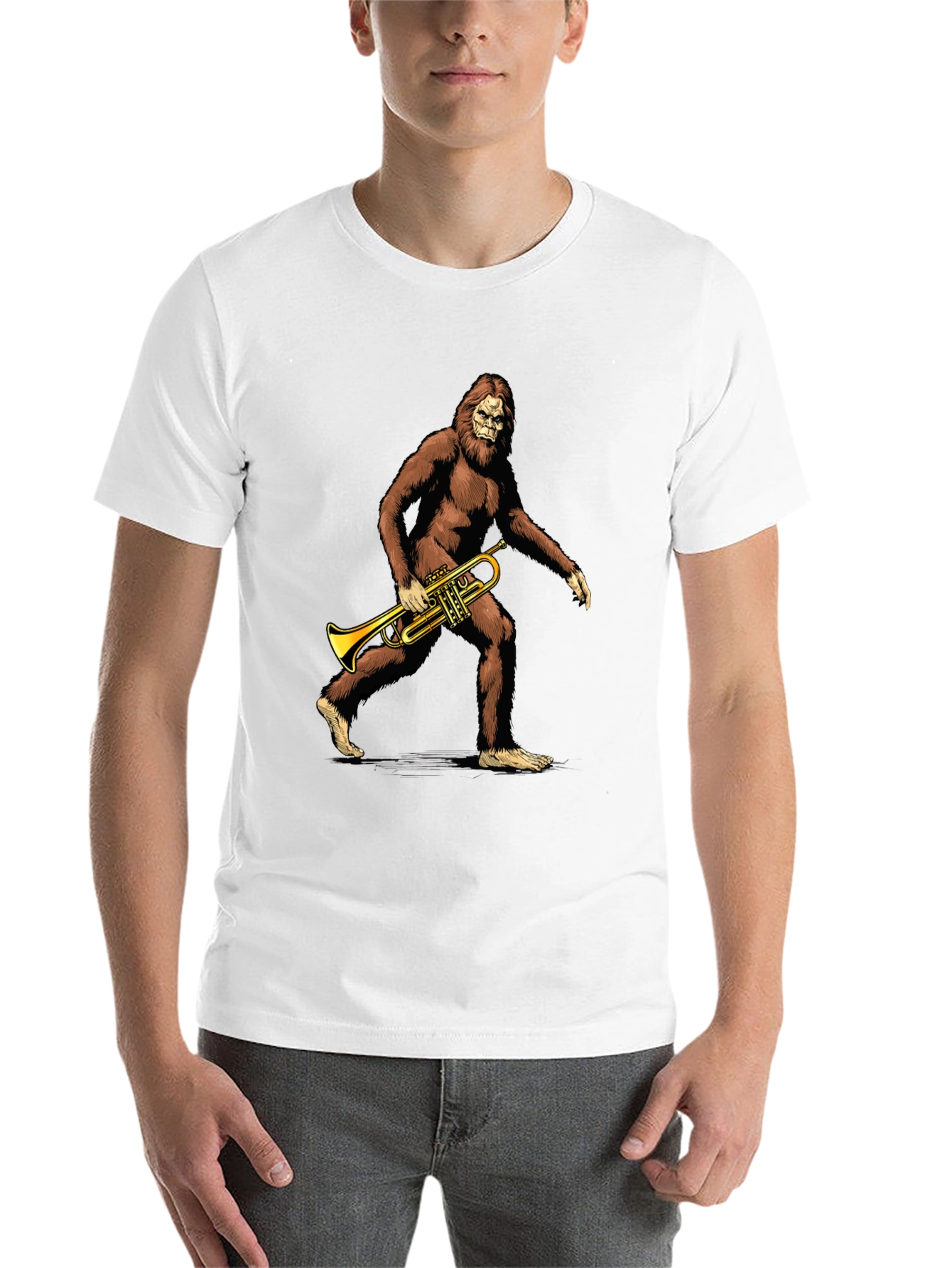 Black Bigfoot Trumpet Player Graphic T-Shirt view 14