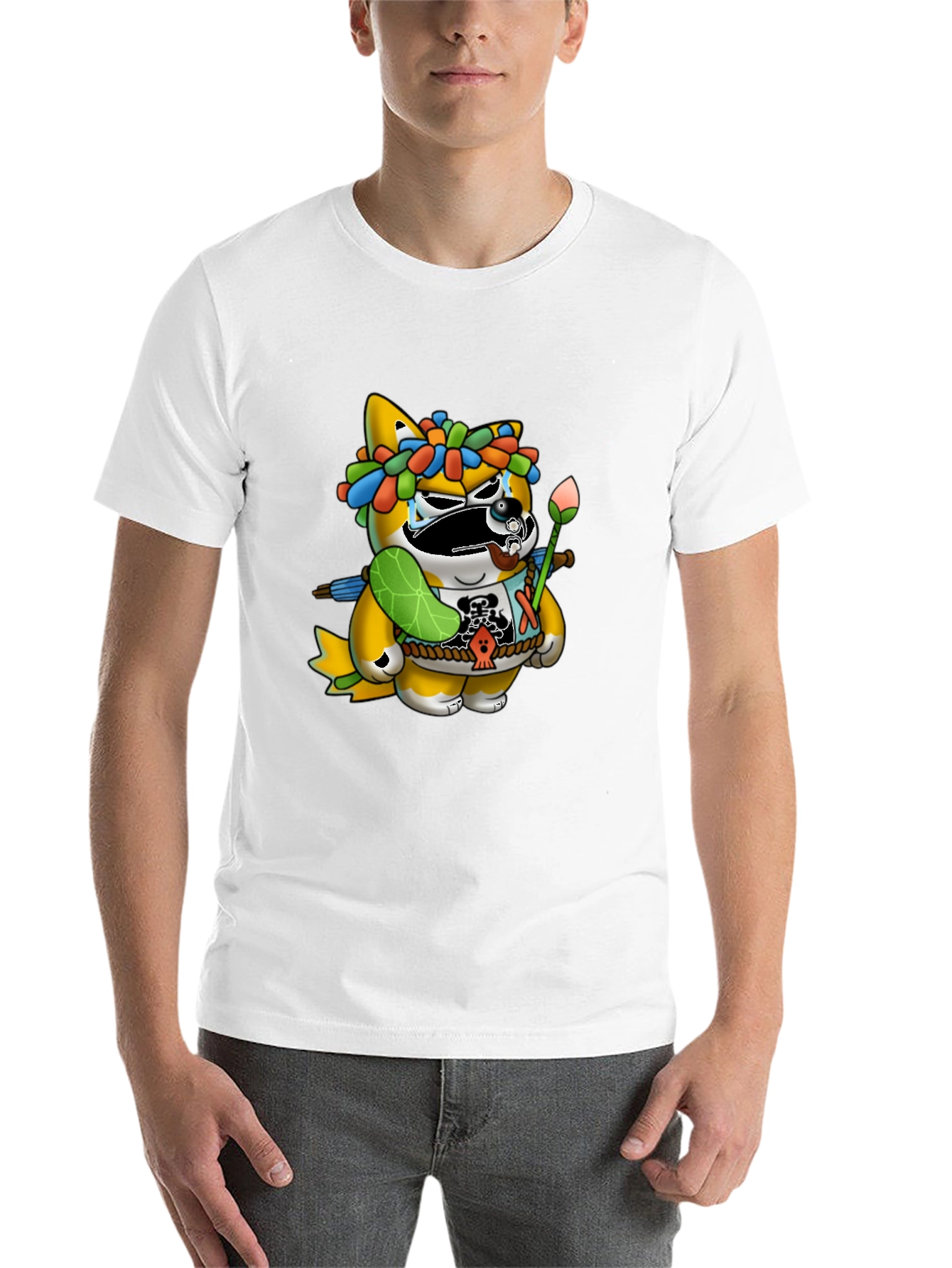 Black Unique Graphic Tee - Cartoon Tanuki Design view 14