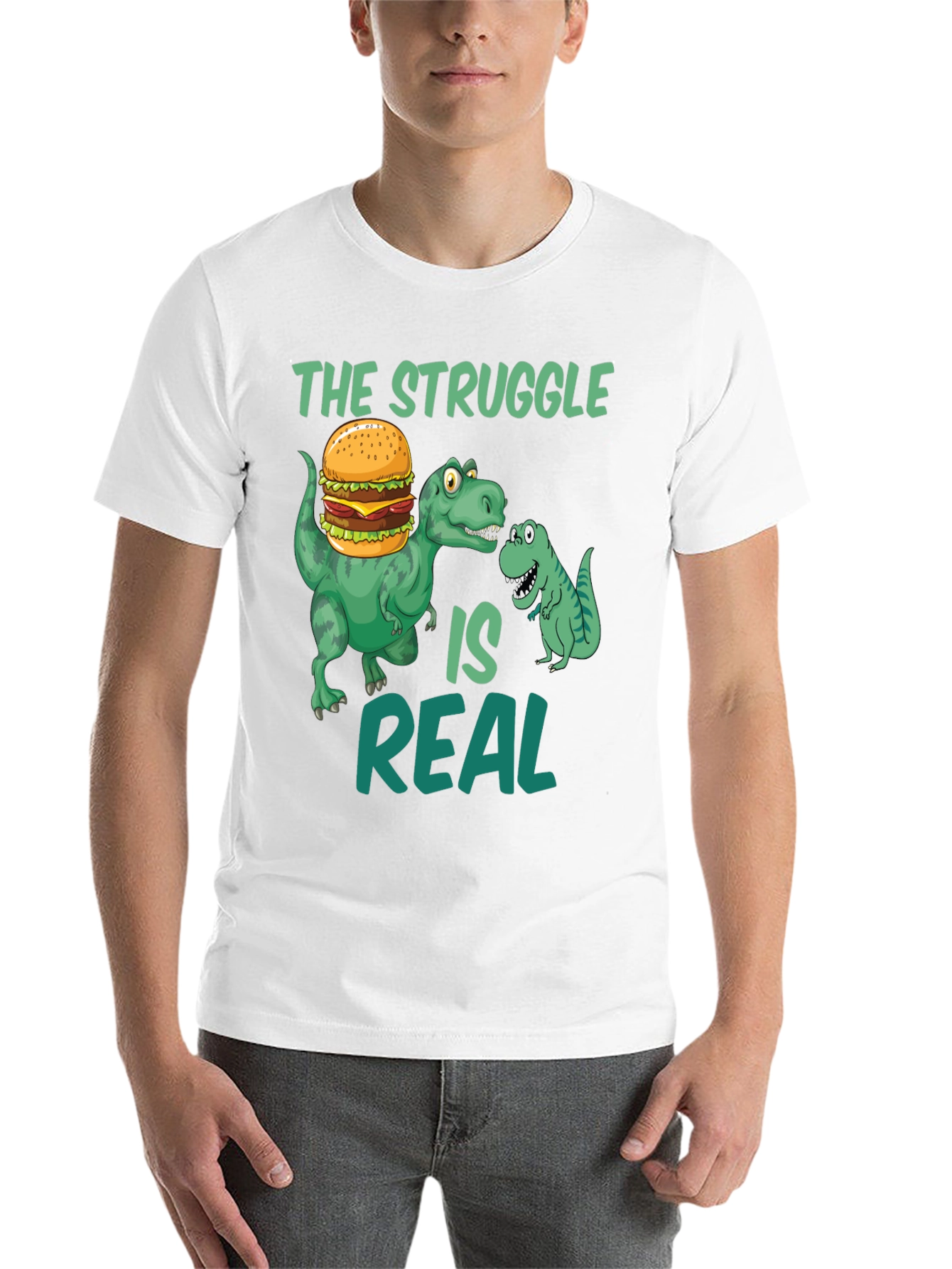 Black Dinosaur Burger T-Shirt - The Struggle Is Real Funny Tee view 14