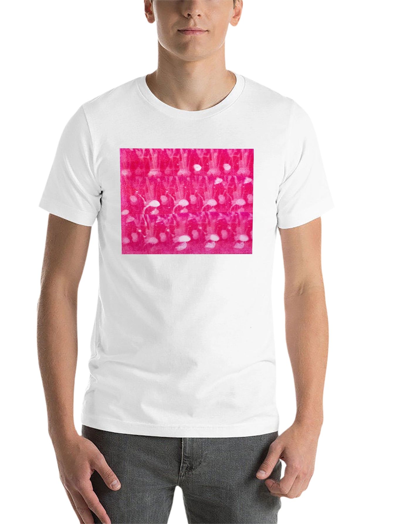 Black Abstract Pink and White Pattern Black T-Shirt view 14