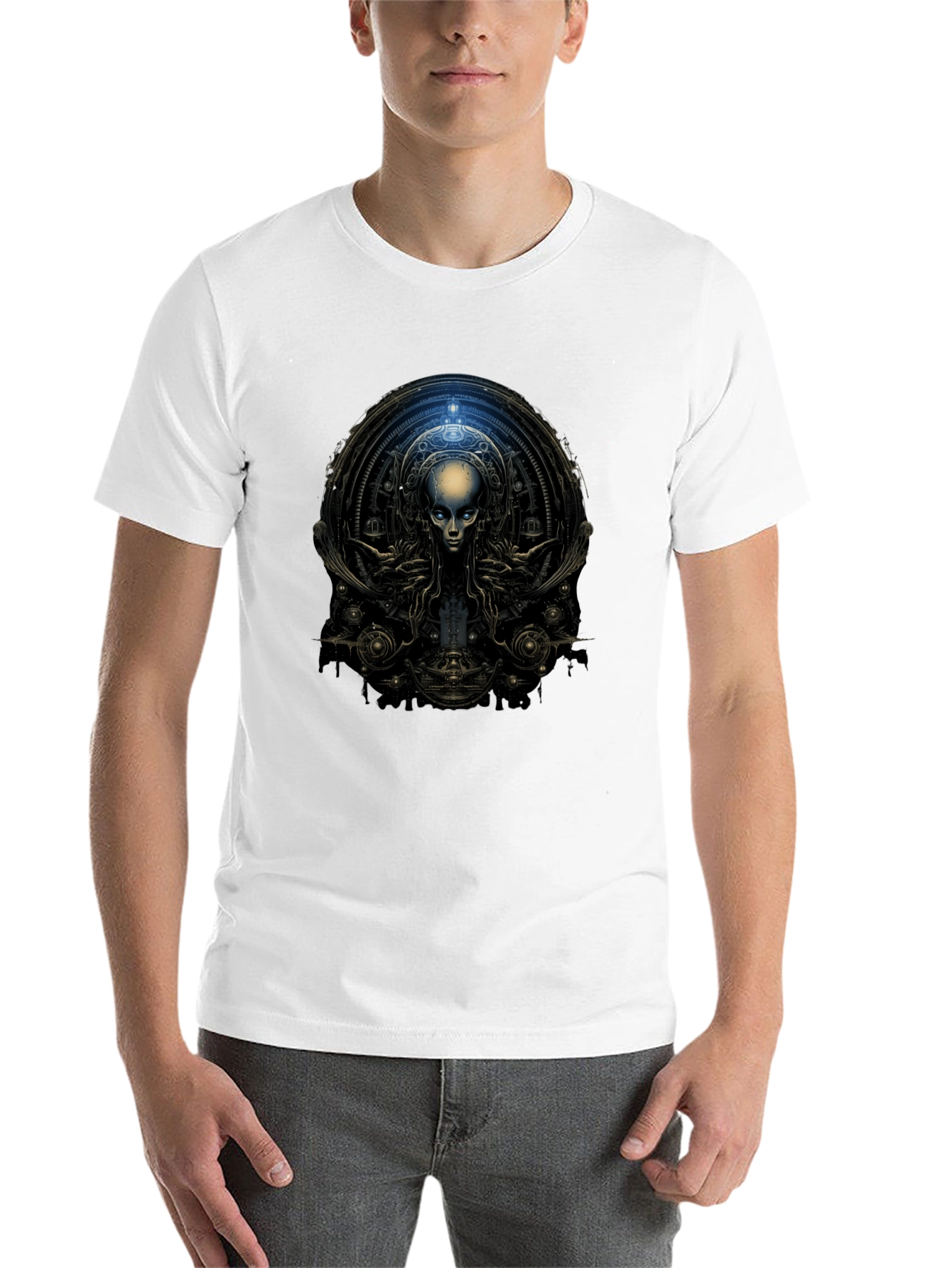 Black Surreal Alien Graphic Black T-Shirt view 14
