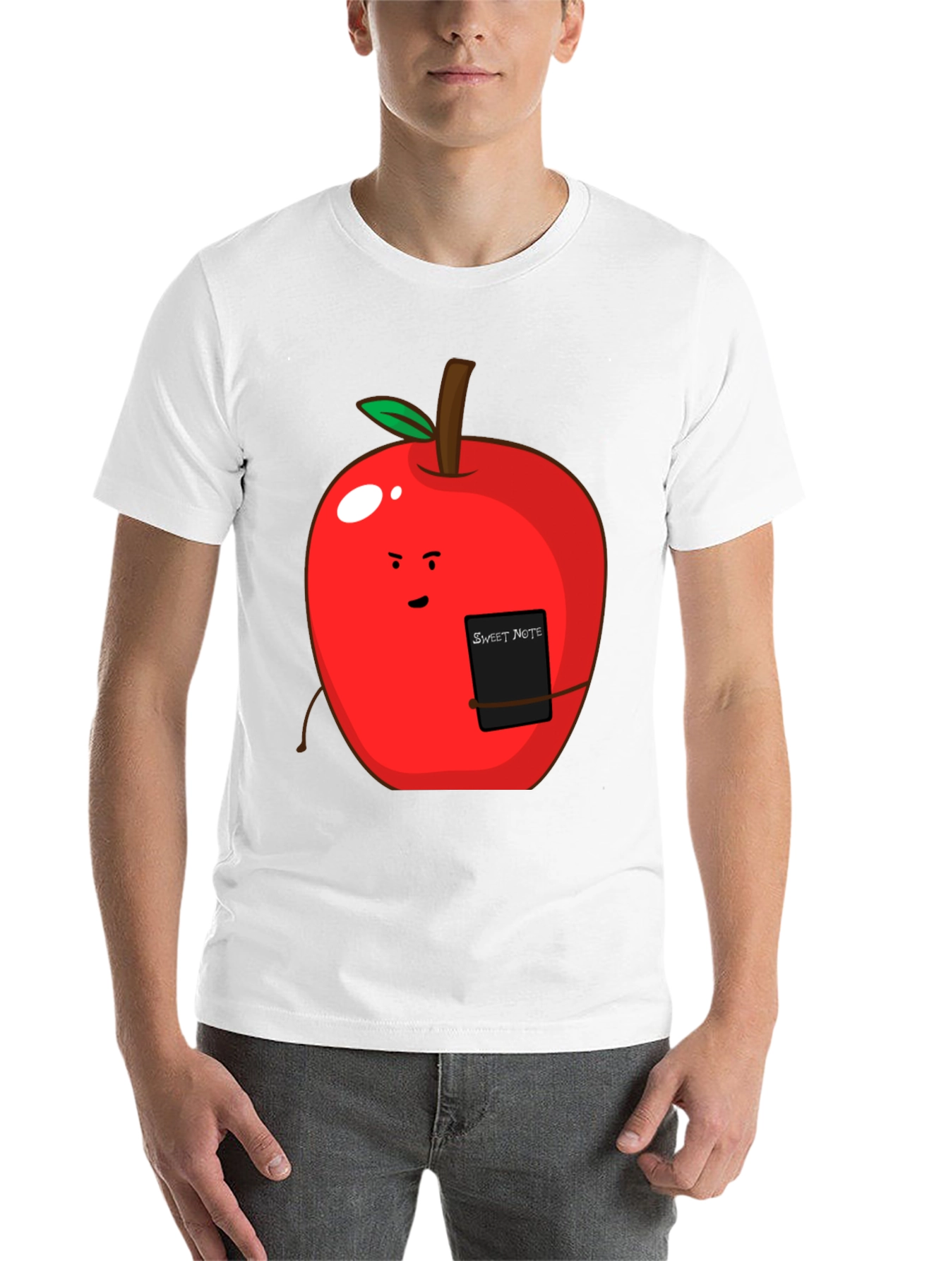 Black Sweet Note Apple Graphic Tee - Novelty Fruit Shirt view 14