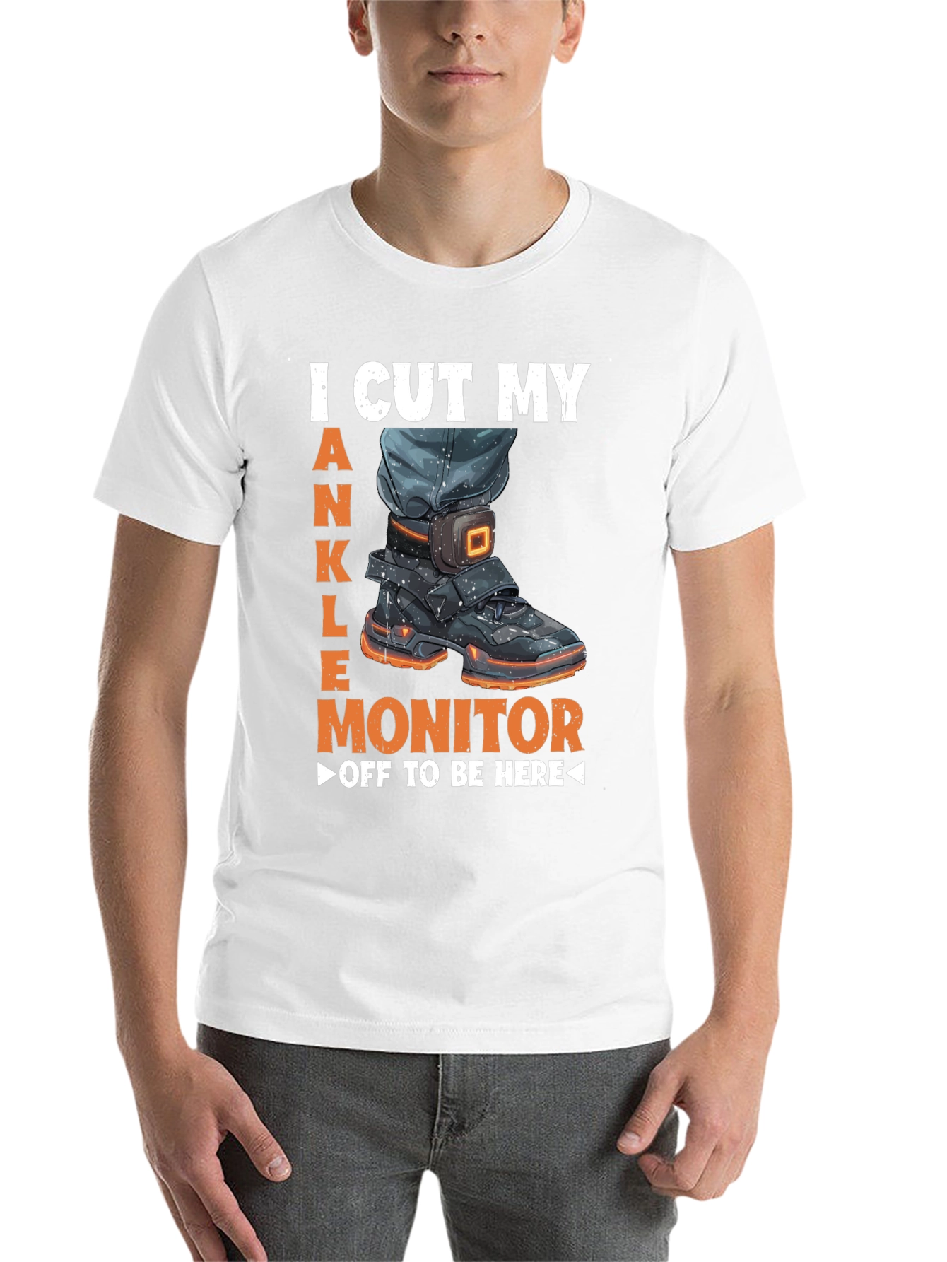 Black Ankle Monitor Cut Off T-Shirt Funny Humor Novelty Tee view 14