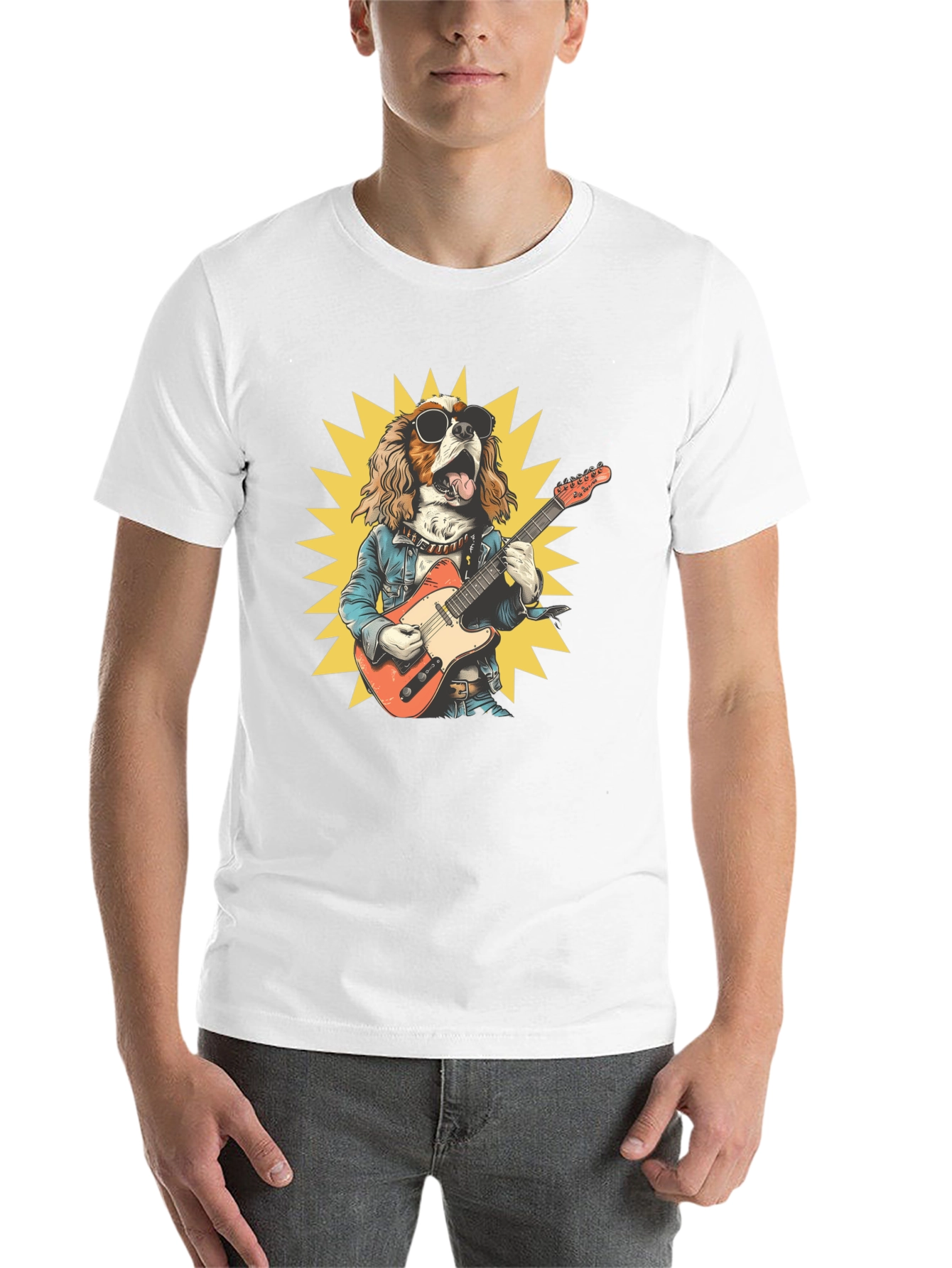Black Dog Rocker T-Shirt: Cool Canine Guitarist view 14