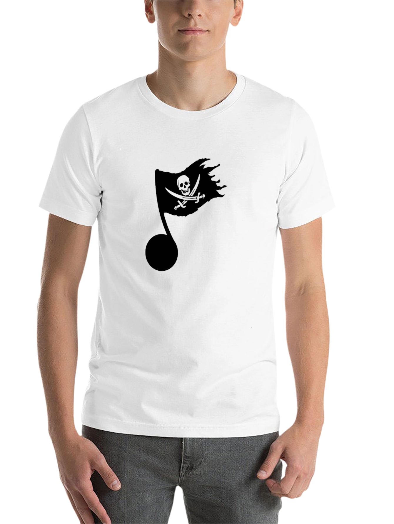 Black Pirate Flag Music Note Black T-Shirt view 14