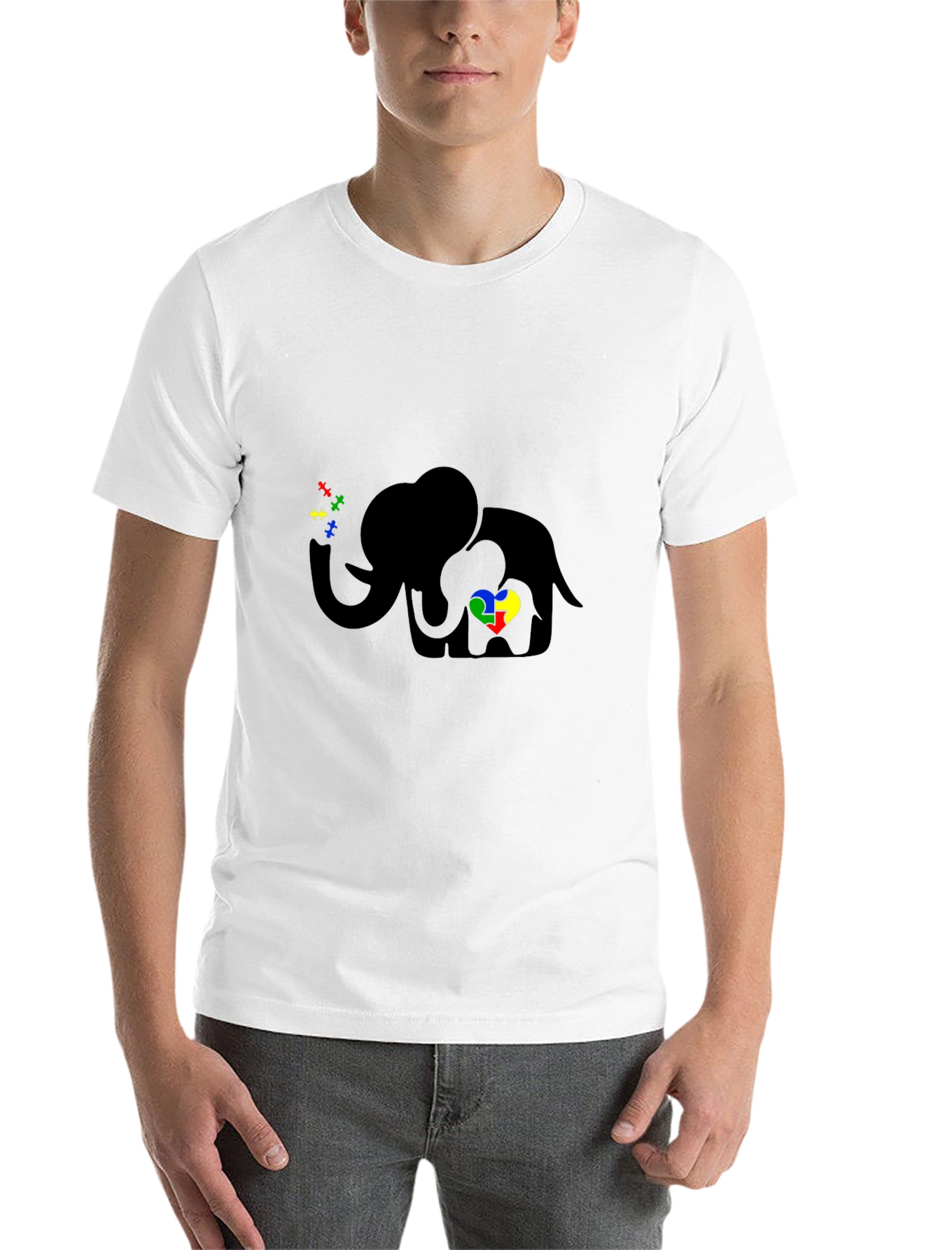 Black Autism Awareness Elephant T-Shirt view 14