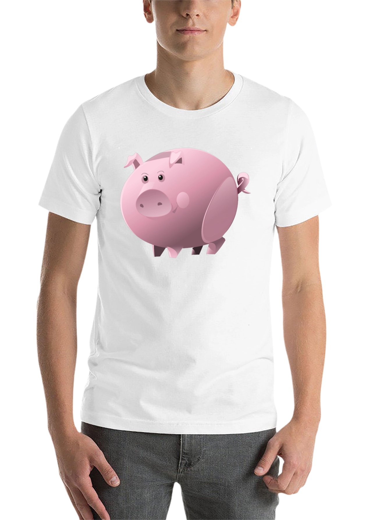Black Cartoon Pig Black T-Shirt | Unisex view 14