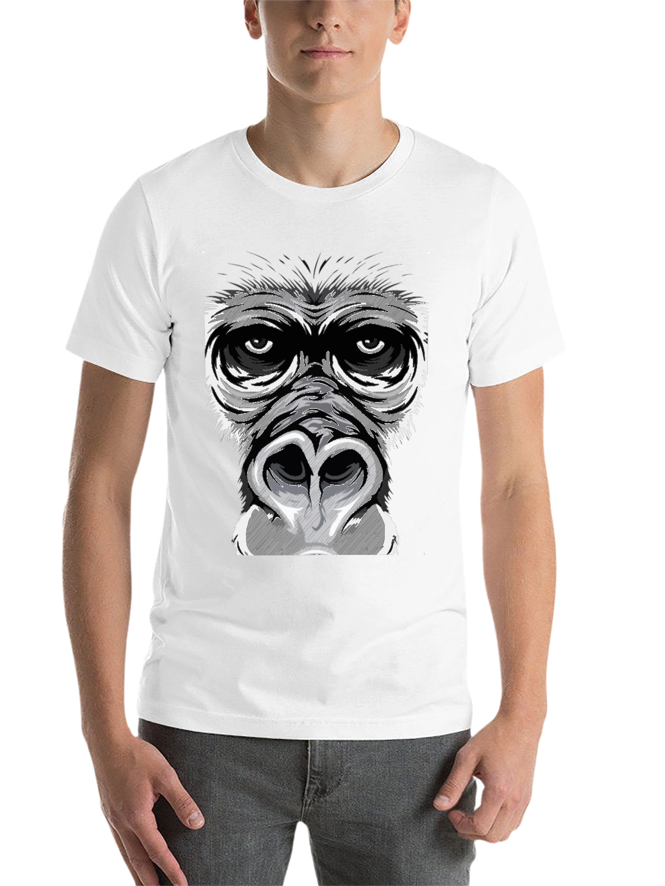Black Gorilla Face Graphic Print Black T-Shirt view 14