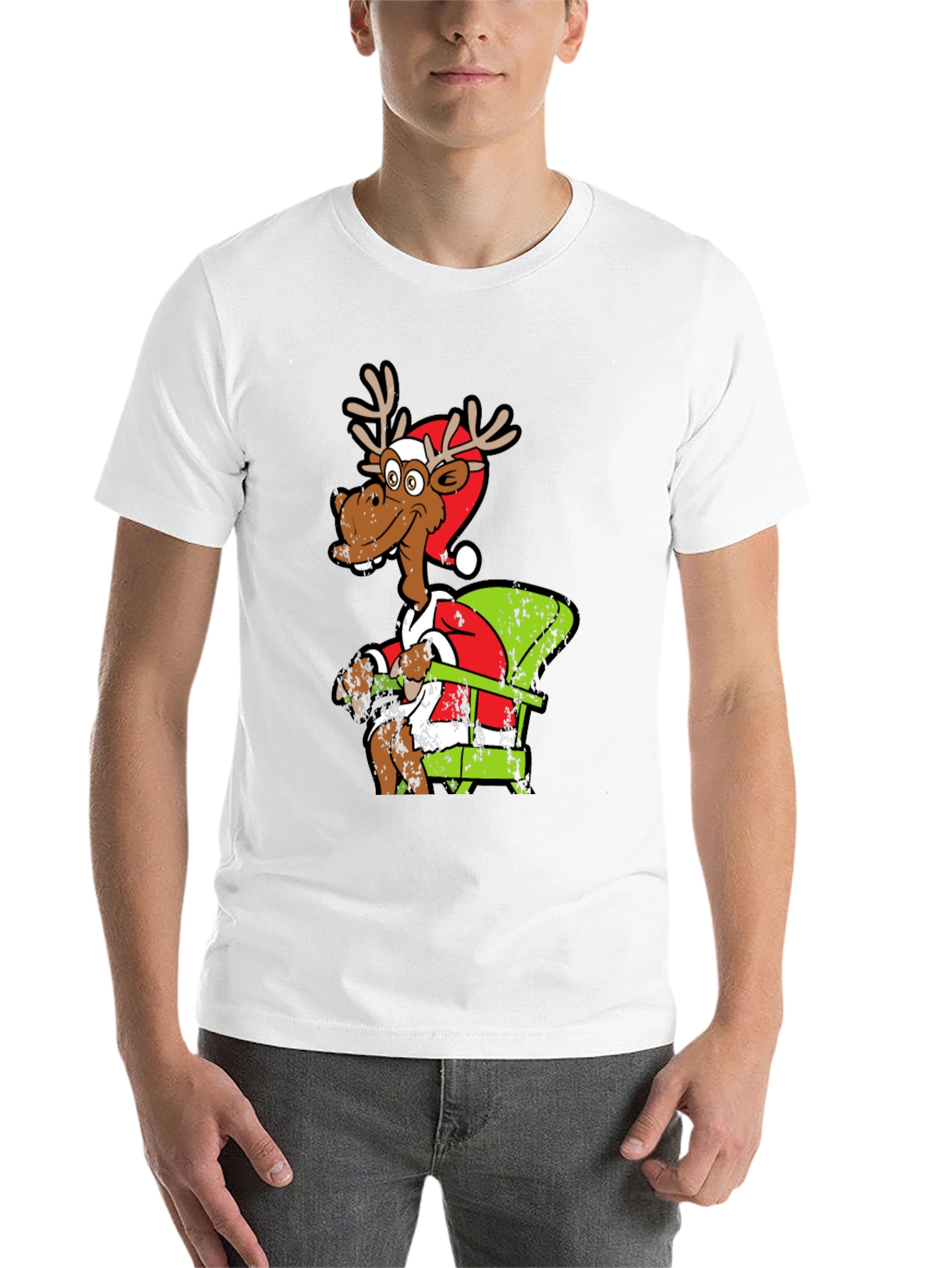 Black Funny Reindeer Santa T-Shirt view 14