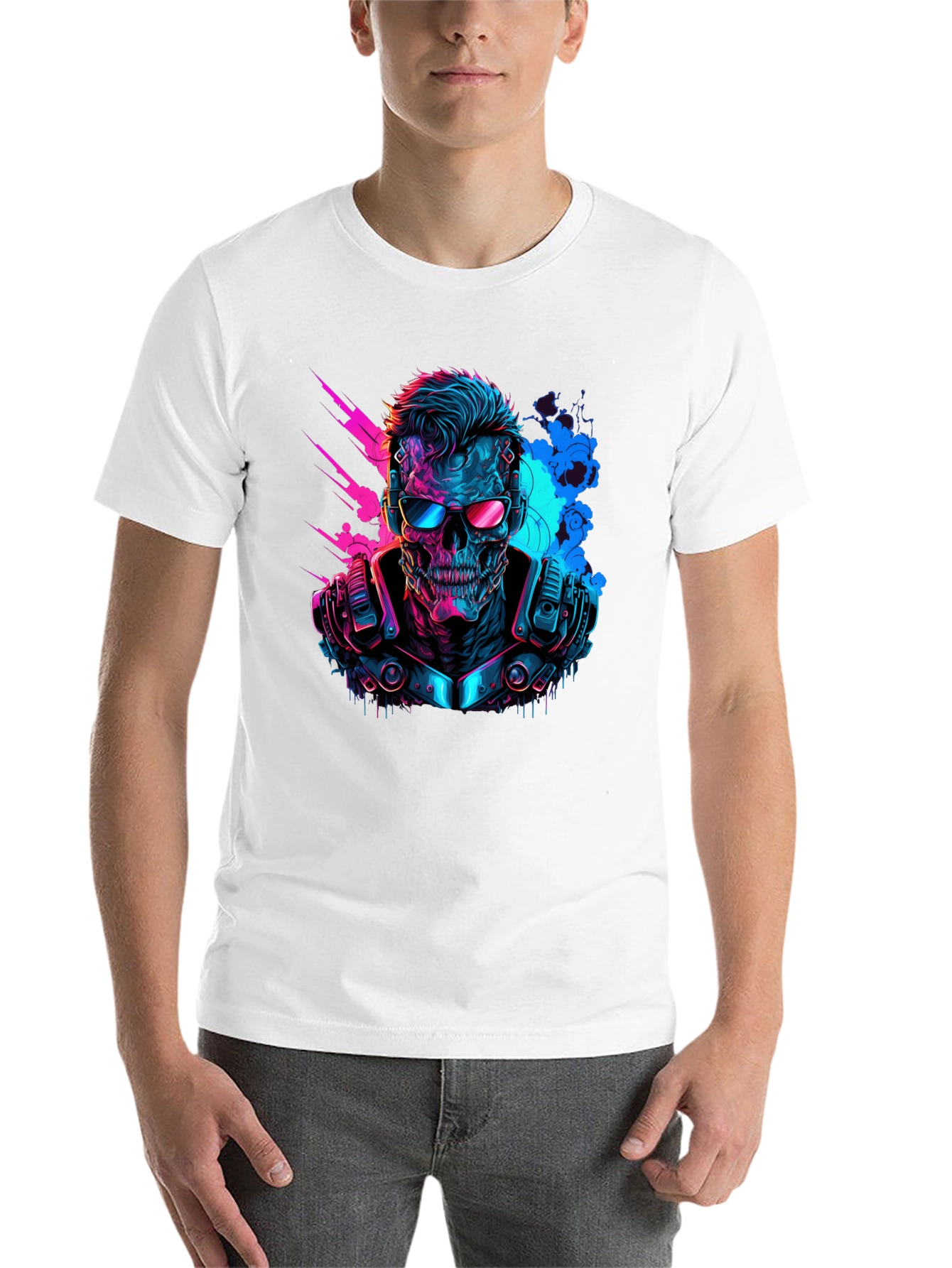 Black Cyberpunk Skull T-Shirt - Neon Techwear view 14