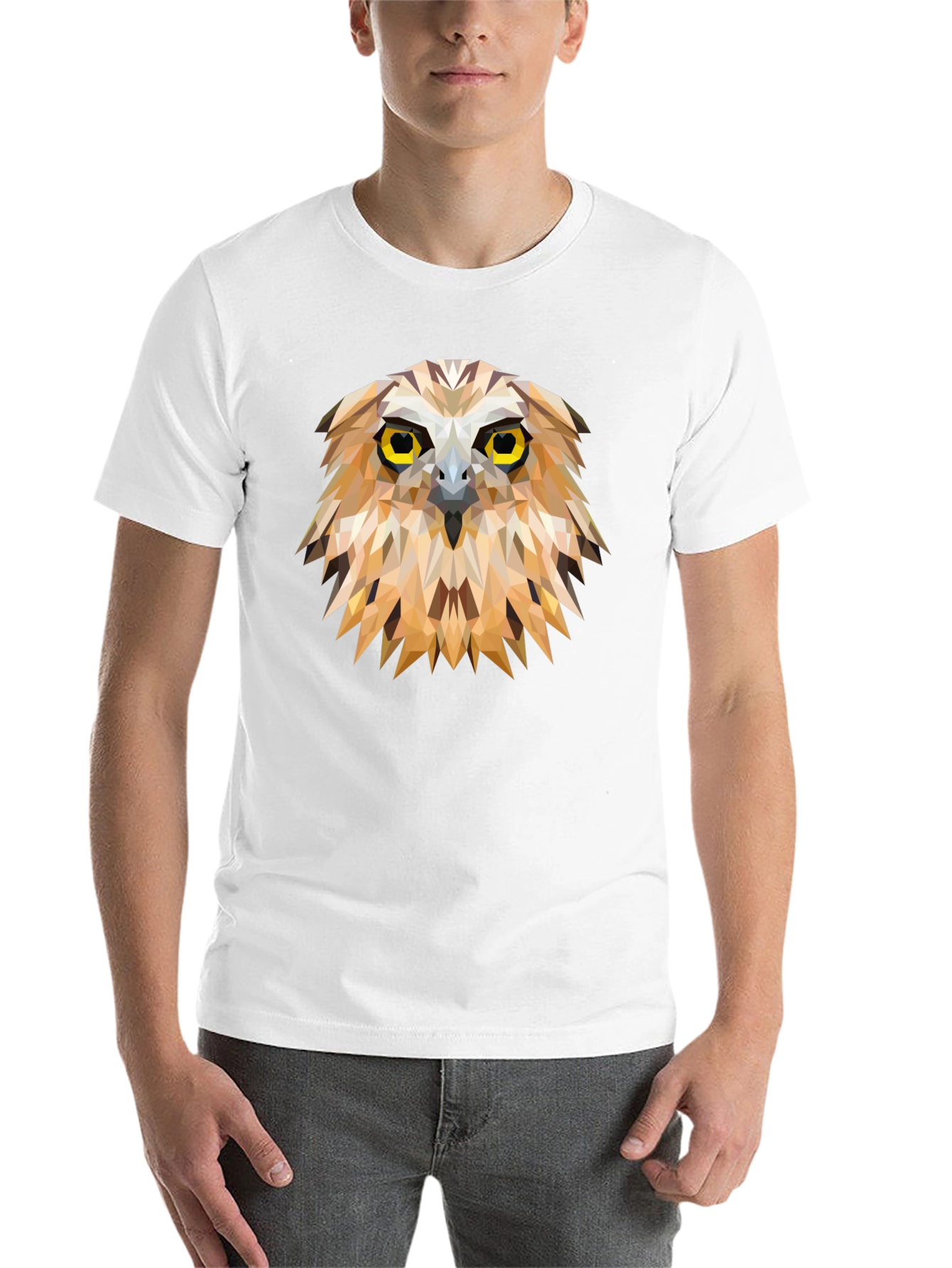 Black Geometric Owl Graphic Tee - Unique Men's Black T-Shirt view 14