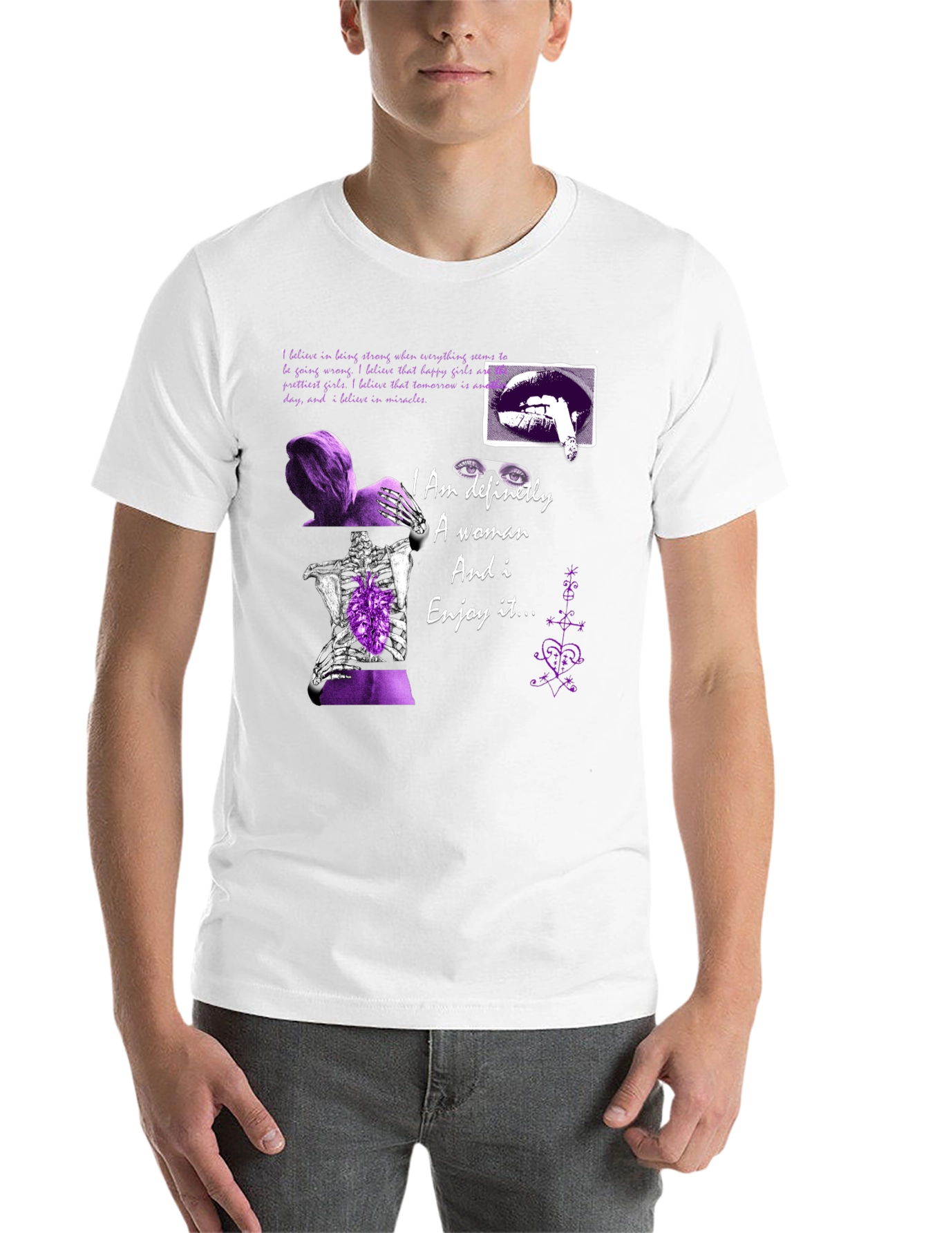 Black Edgy Purple Graphic Tee - "I Am Definitely A Woman" view 14