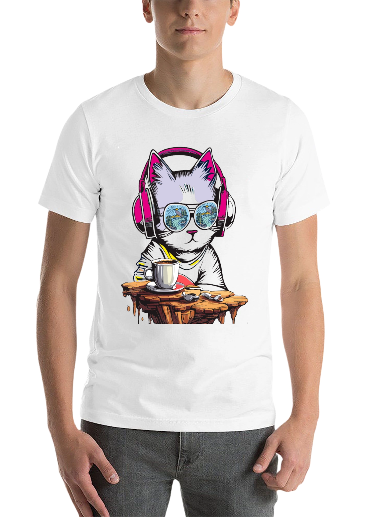 Black Cool Cat Coffee T-Shirt - DJ Kitty Tee view 14
