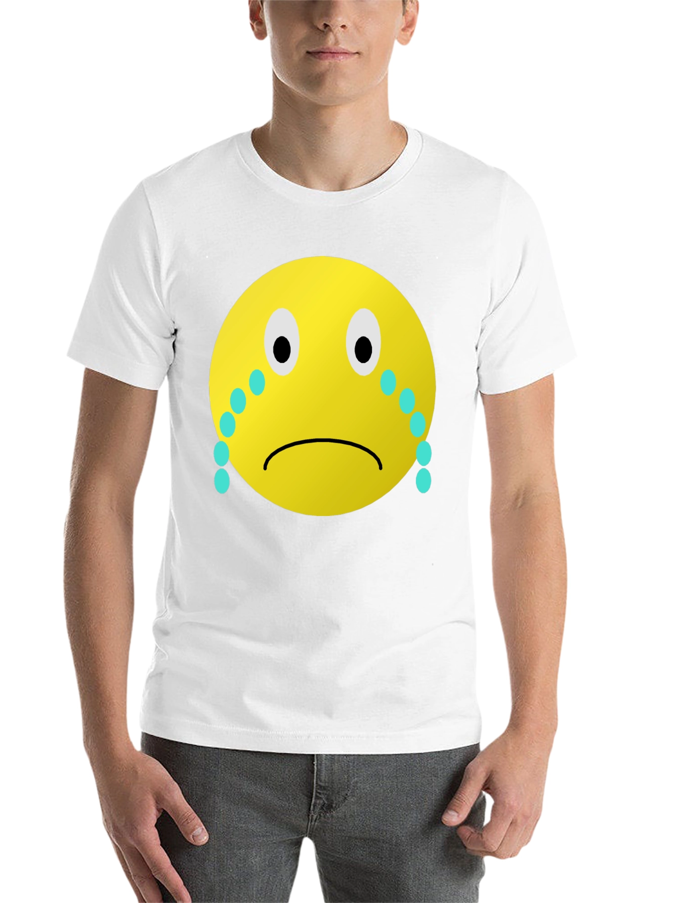 Black Sad Emoji Graphic Tee - Unisex Black T-Shirt view 14