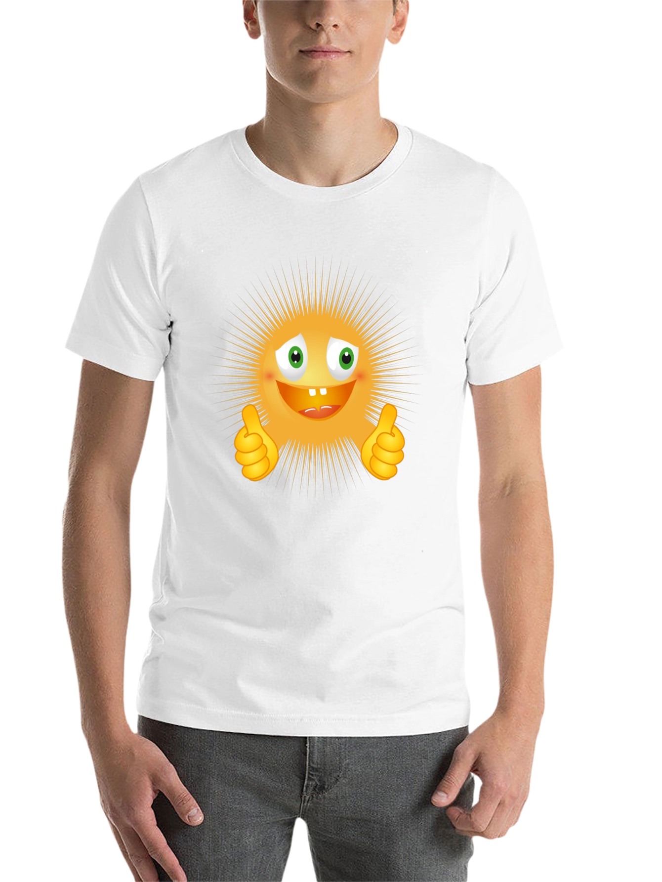 Black Funny Smiley Face Thumbs Up Graphic T-Shirt view 14