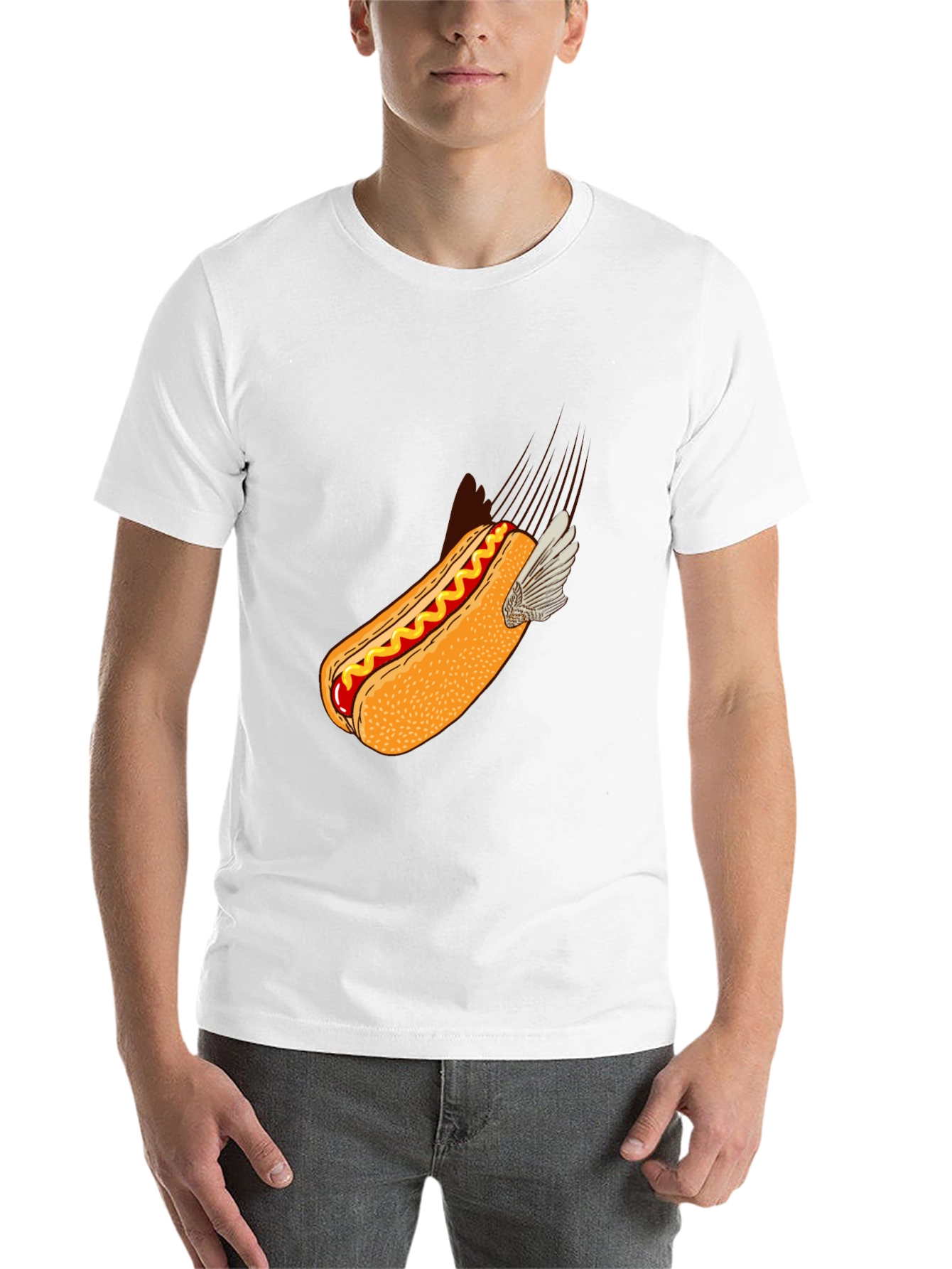 Black Flying Hot Dog Graphic T-Shirt - Novelty Food Tee view 14