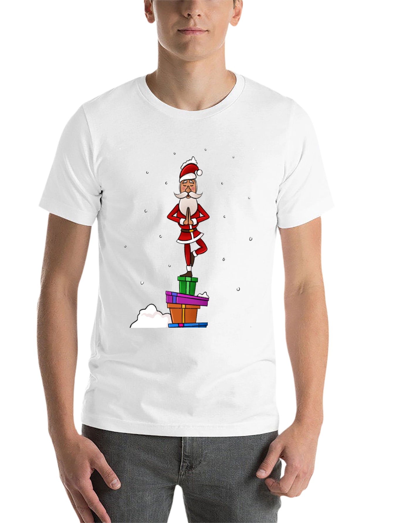Black Yoga Santa T-Shirt - Festive Holiday Apparel view 14