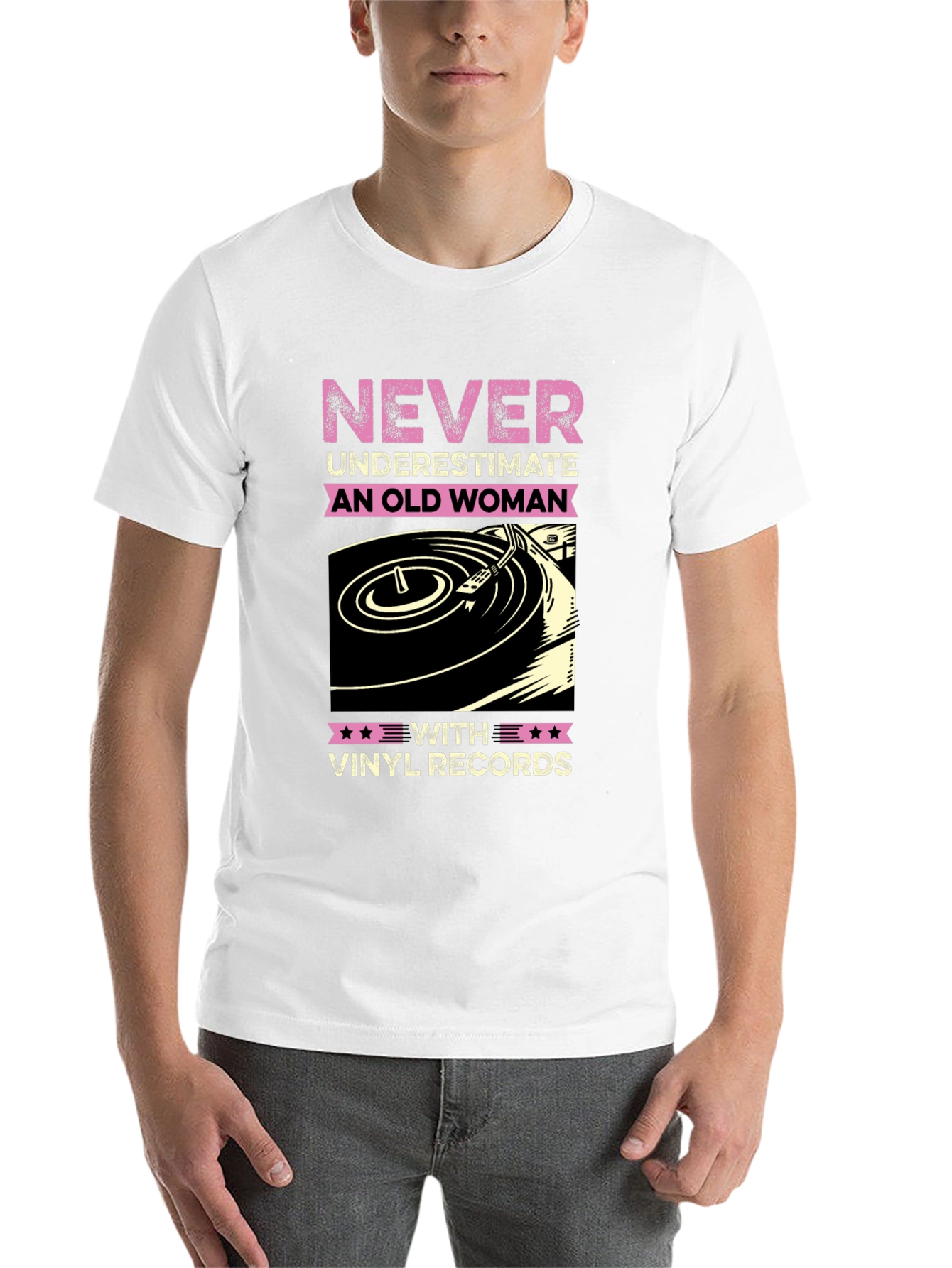 Black Never Underestimate Old Woman Vinyl Records T-Shirt view 14