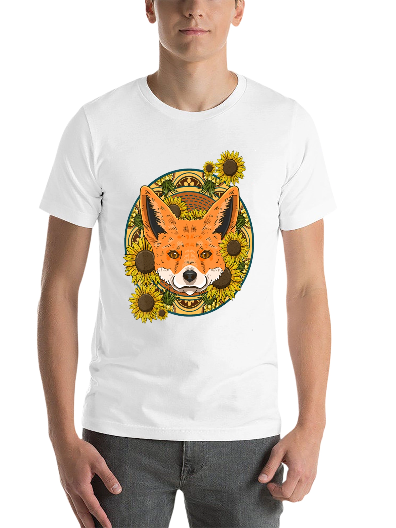 Black Fox & Sunflower Graphic Tee - Nature Lover's T-Shirt view 14
