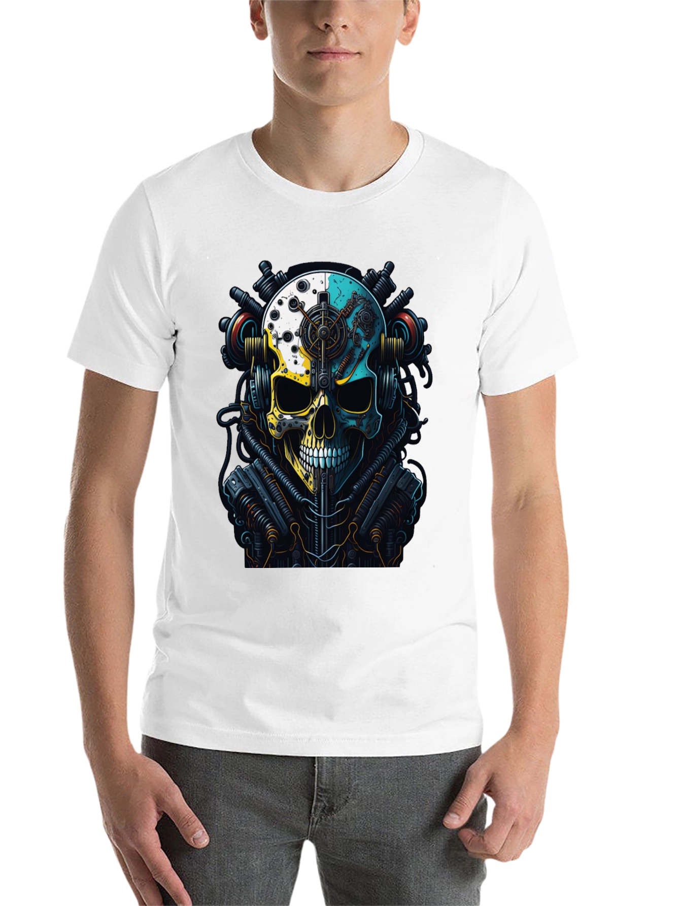 Black Steampunk Skull Graphic T-Shirt view 14