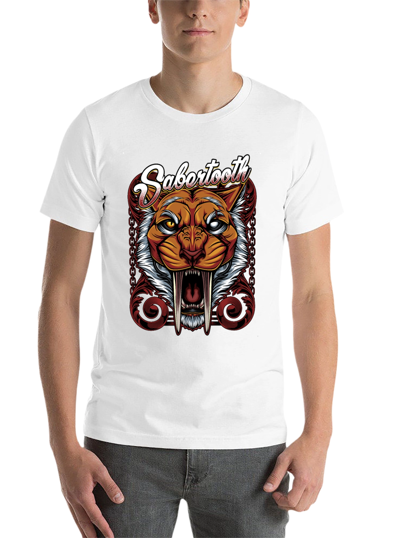 Black Sabertooth Graphic Tee - Fierce Feline T-Shirt view 14
