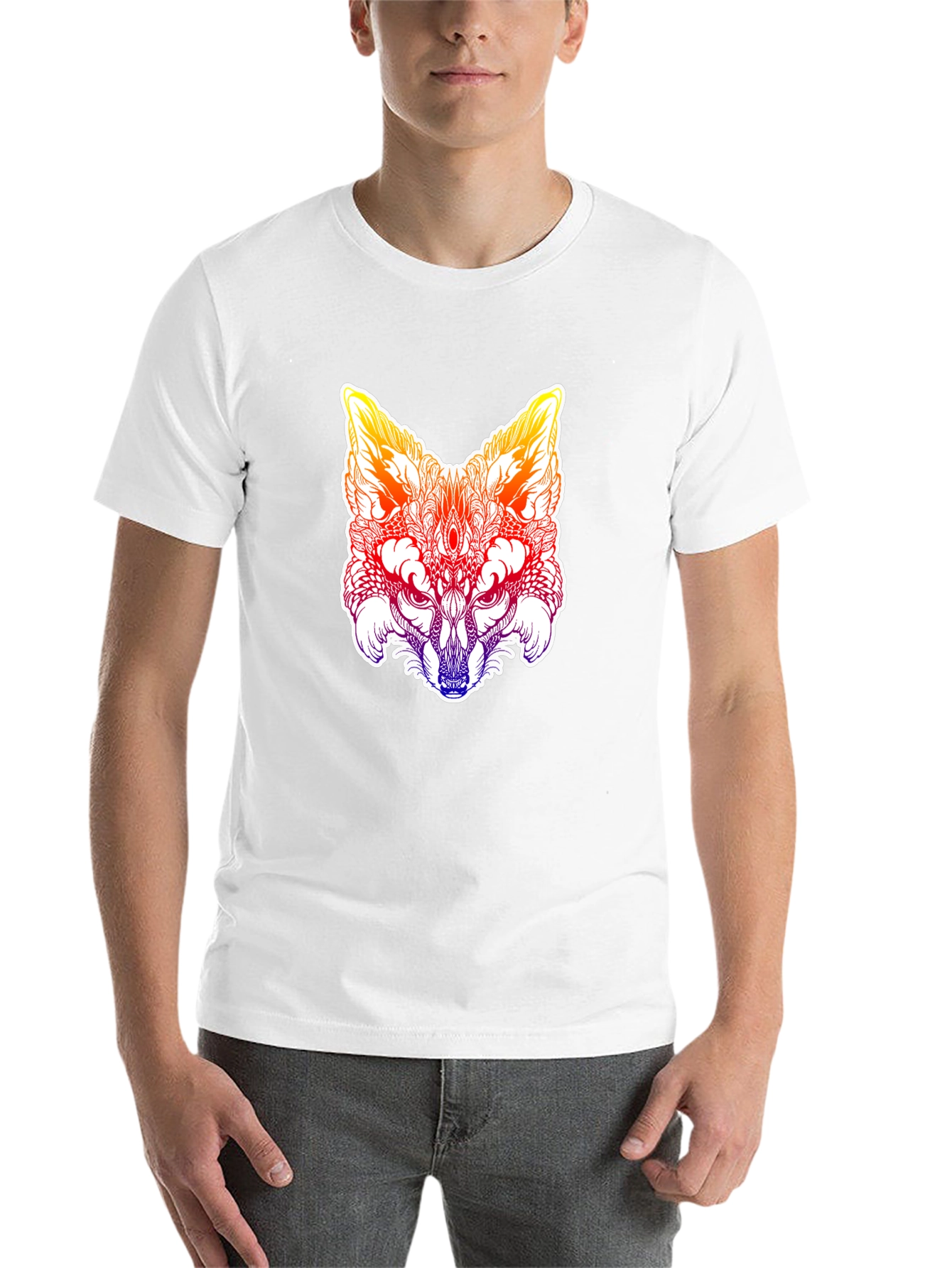 Black Psychedelic Fox Head Graphic Tee - Men's Black T-Shirt view 14