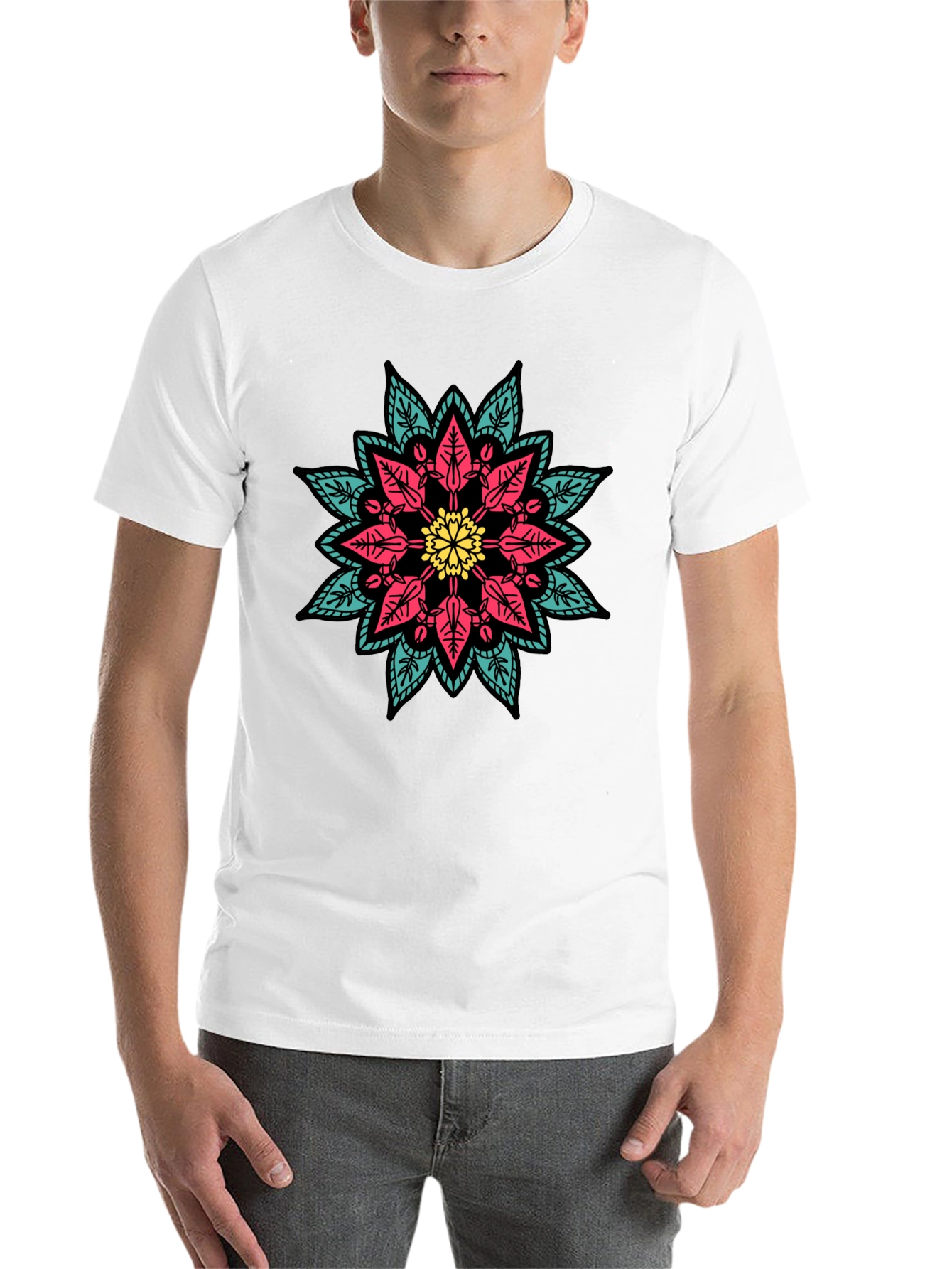 Black Geometric Mandala Graphic Print Black T-Shirt view 14