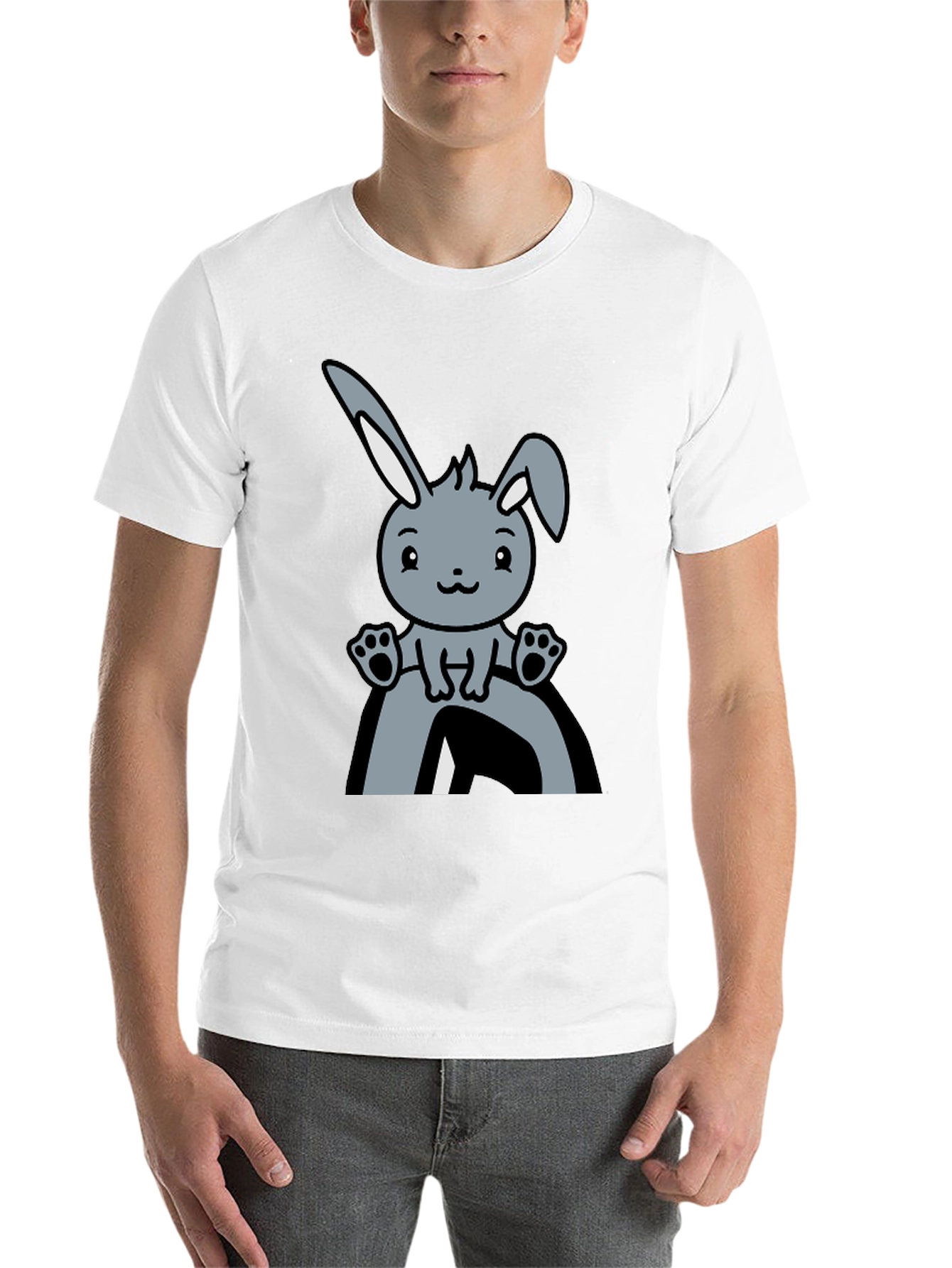 Black Cute Bunny Graphic Tee - Black Cotton Comfort view 14