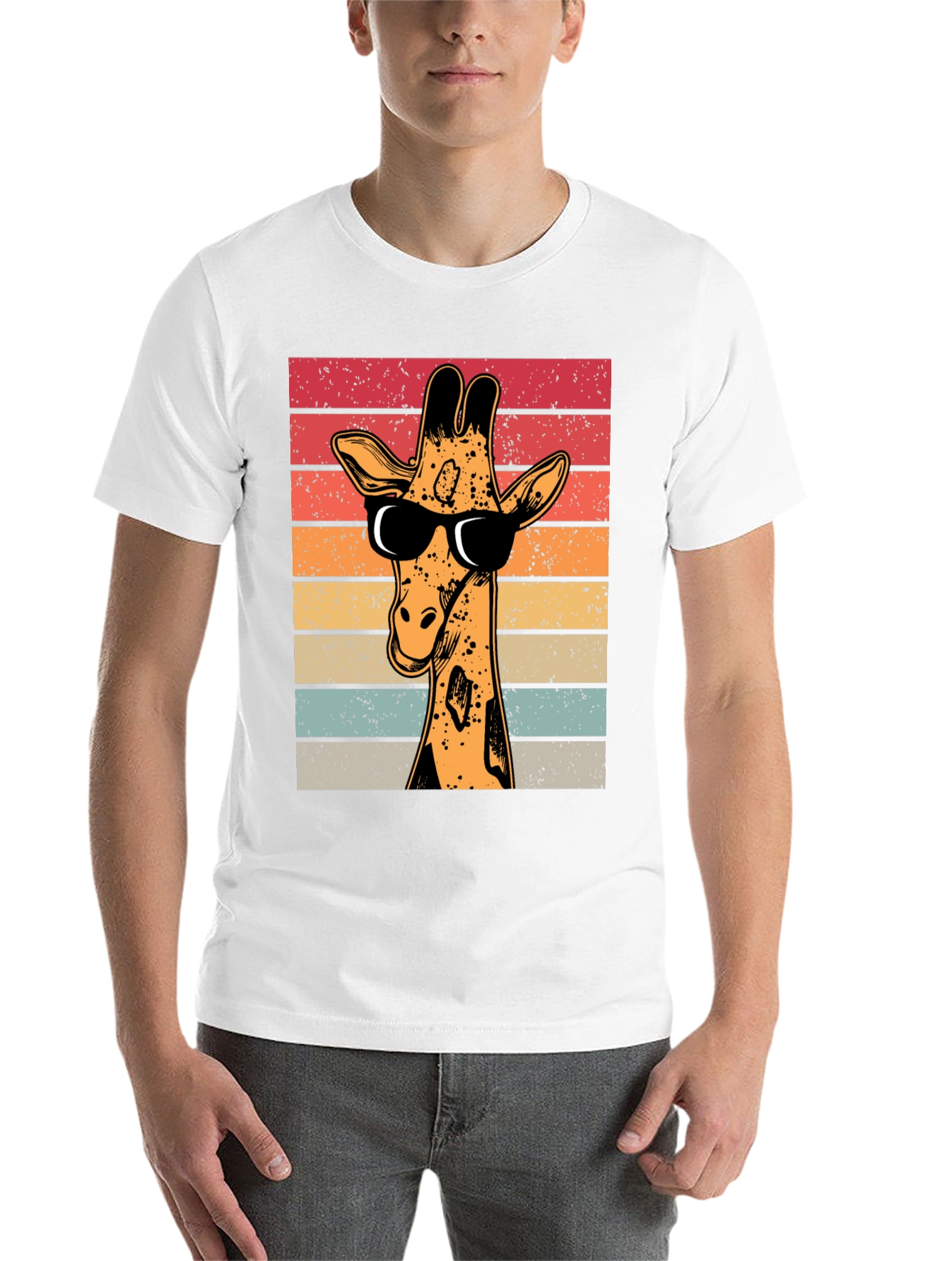 Black Cool Giraffe Retro T-Shirt view 14