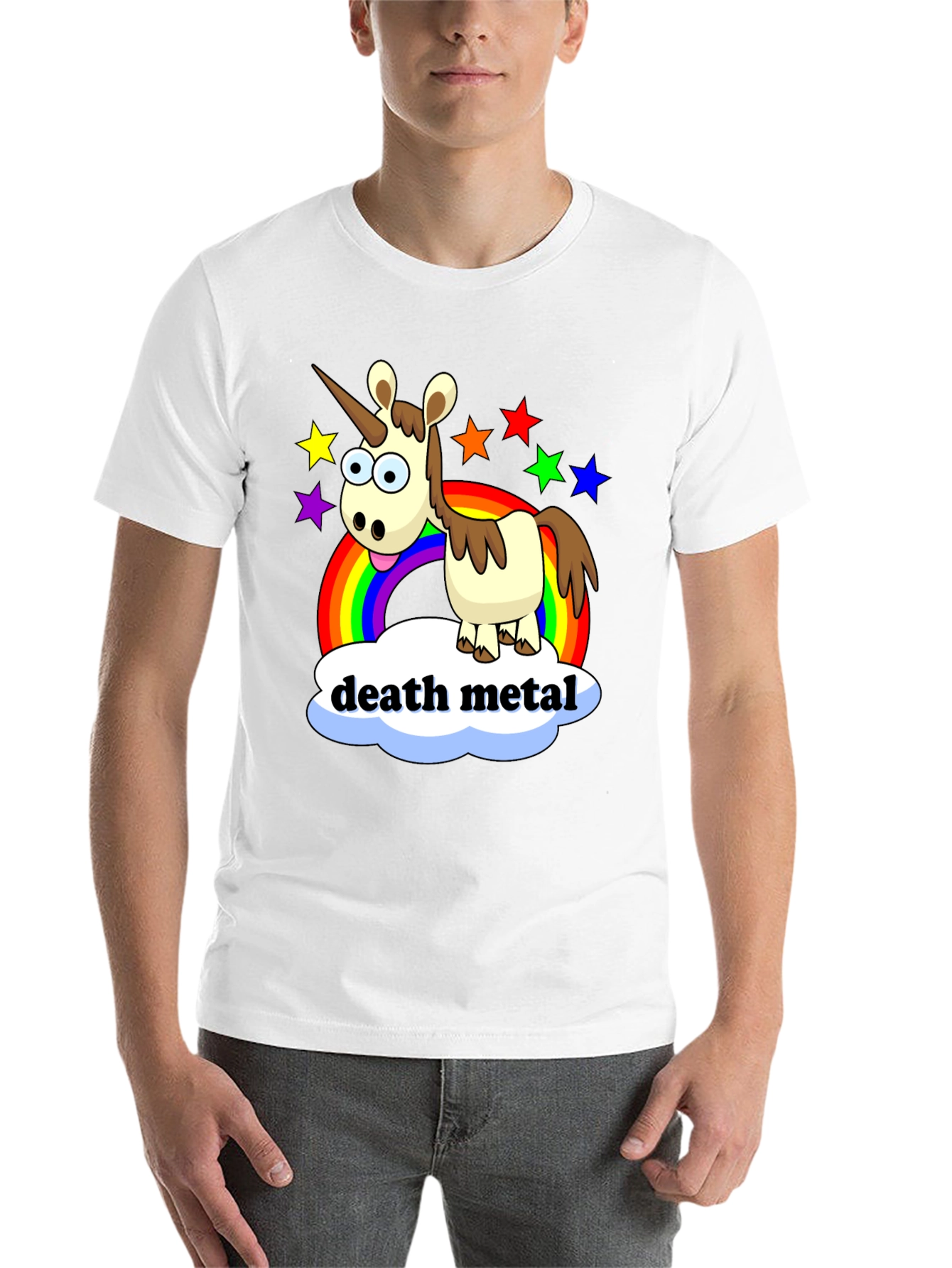 Black Death Metal Unicorn T-Shirt - Rainbow Star Design view 14