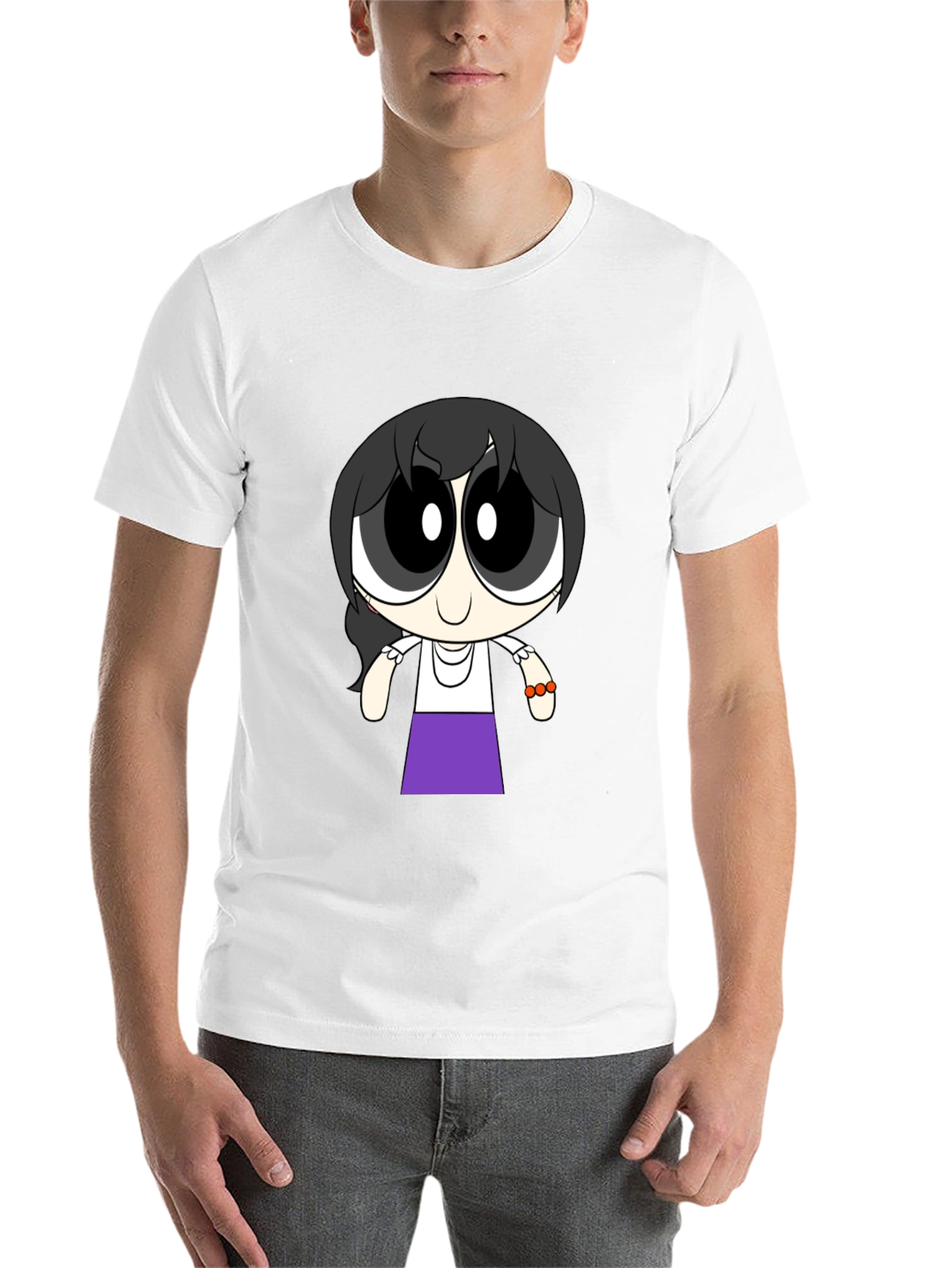 Black Cartoon Girl T-Shirt - Black Cotton Tee view 14