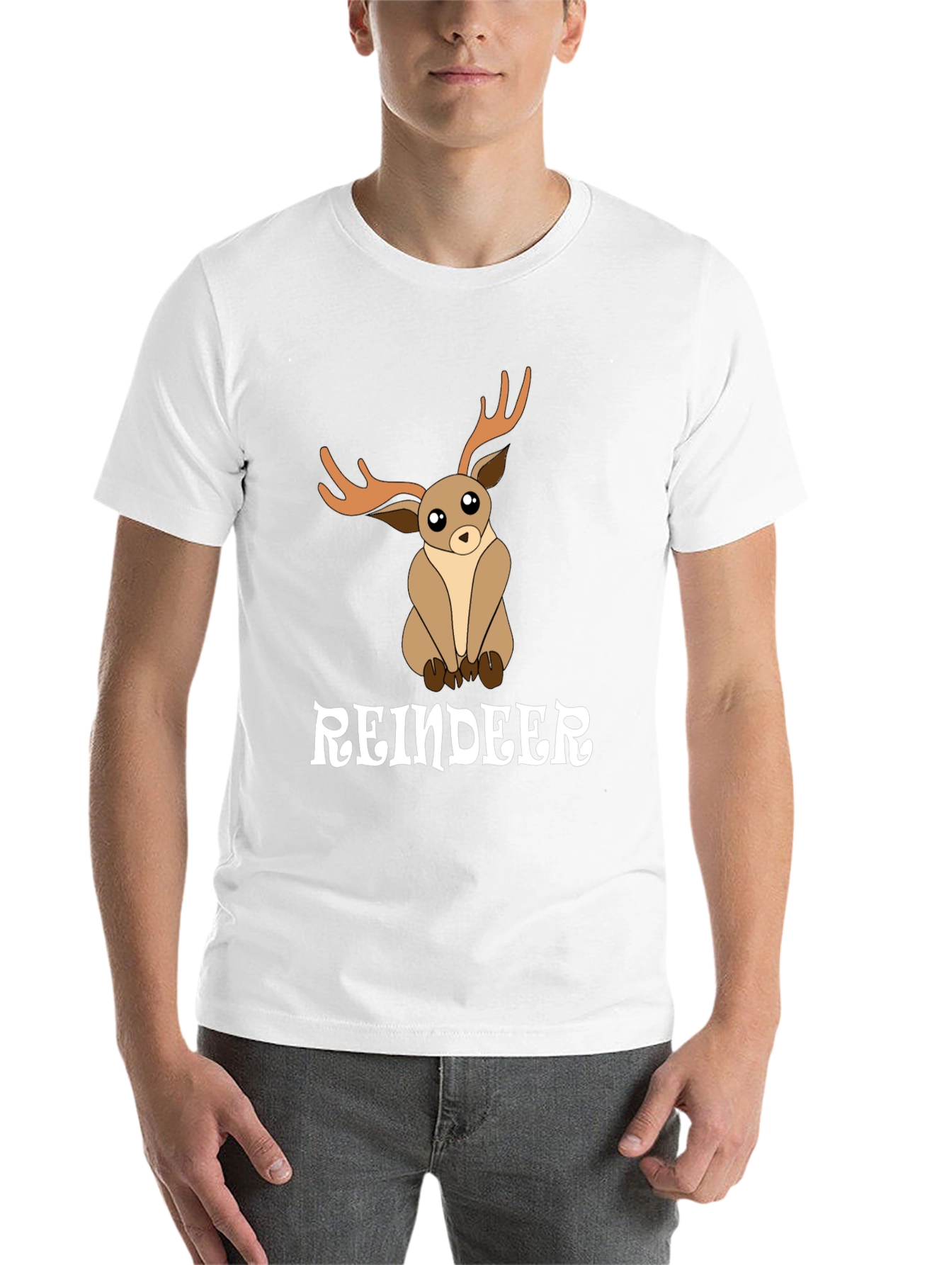 Black Cute Reindeer Graphic Tee - Black Cotton T-Shirt view 14