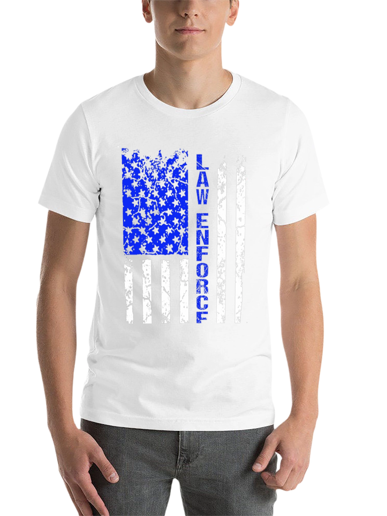 Black Law Enforcement Flag Graphic T-Shirt - Thin Blue Line Support view 14