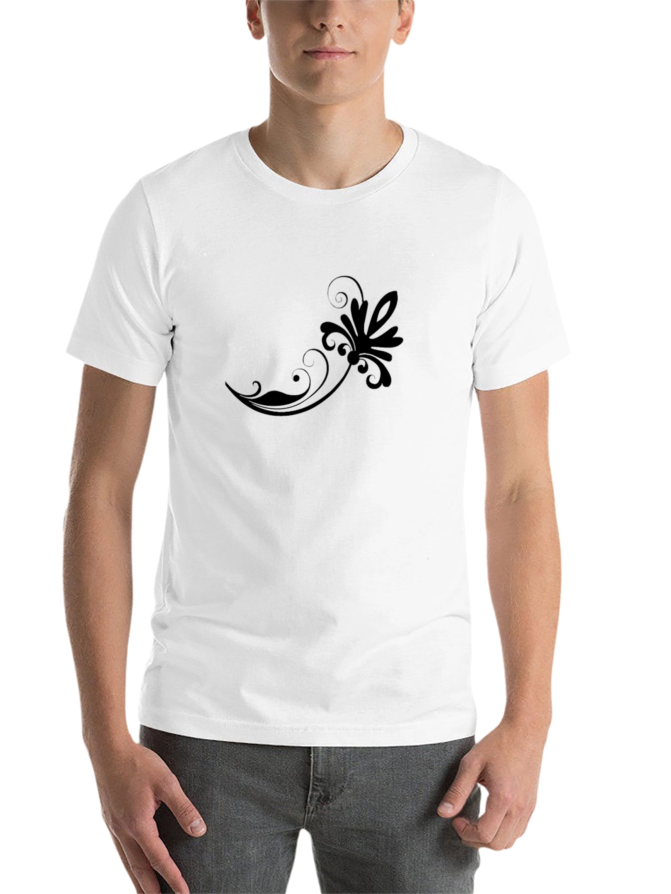 Elegant Black Floral Swirl T-Shirt - 14