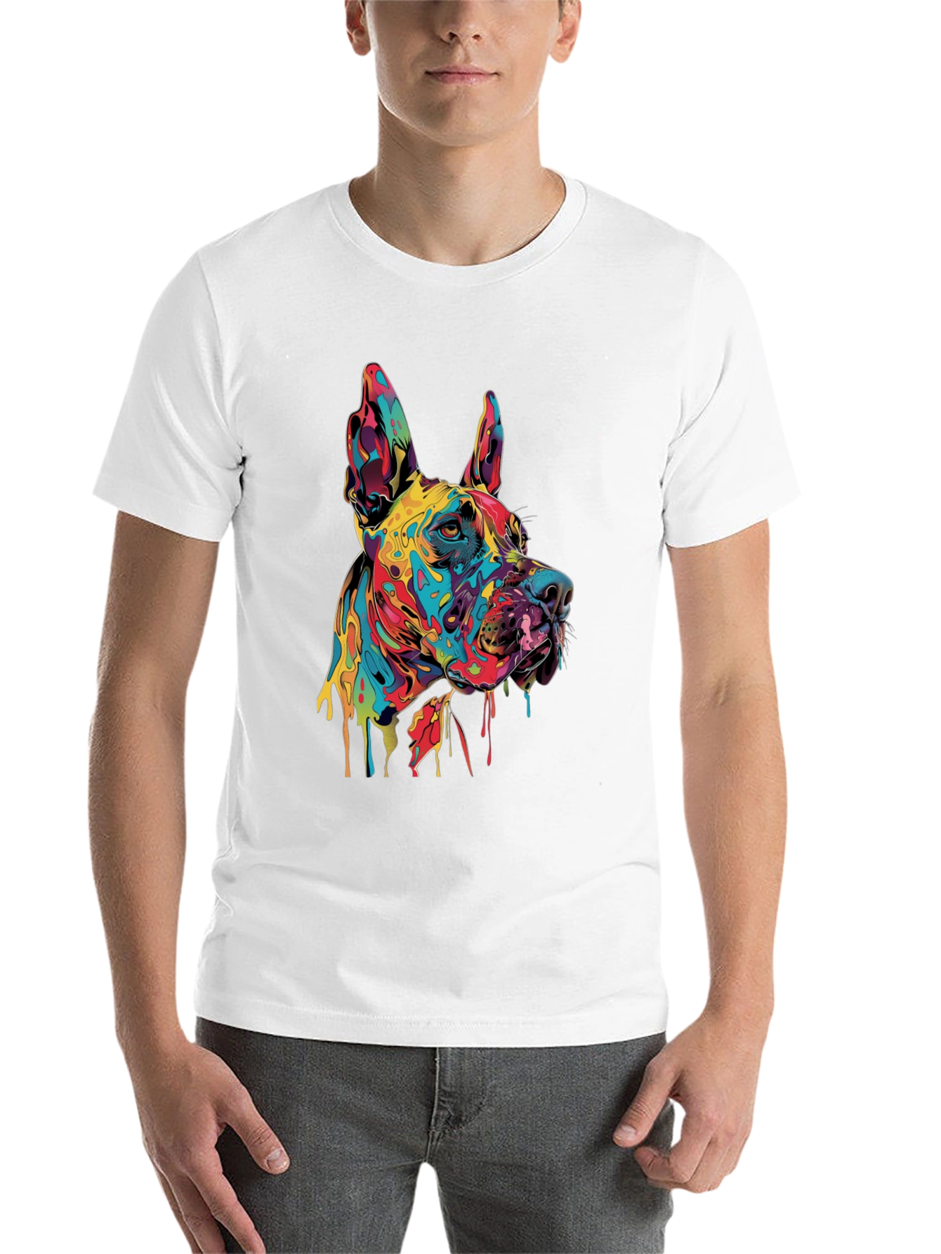Black Colorful Dog Graphic Tee - Modern Art T-Shirt view 14